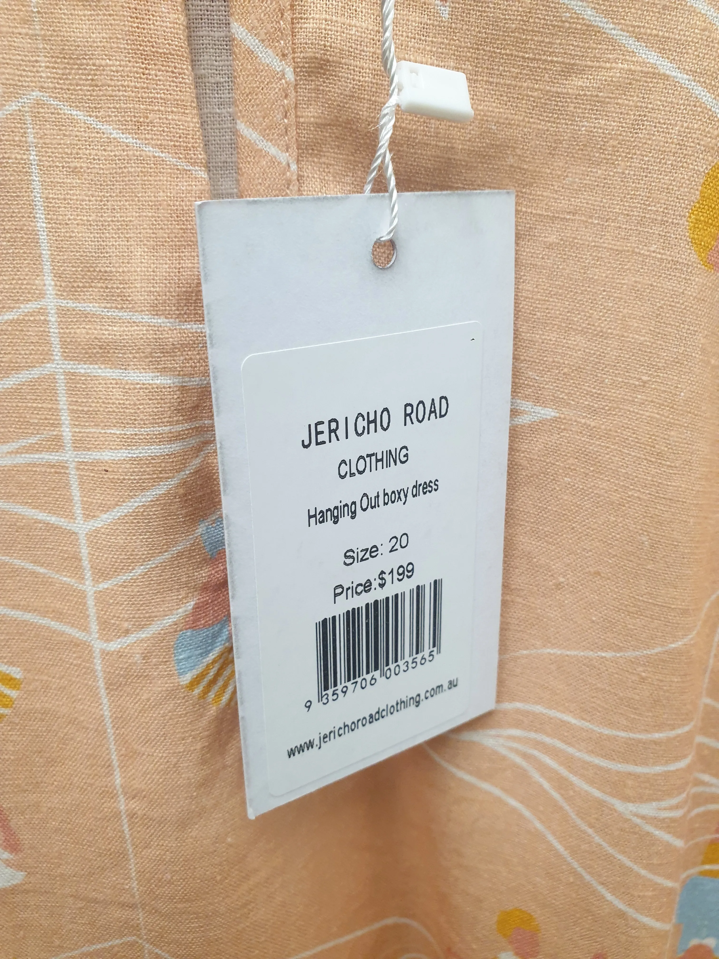 Jericho Road peach linen mix boxy dress with cute print size 20