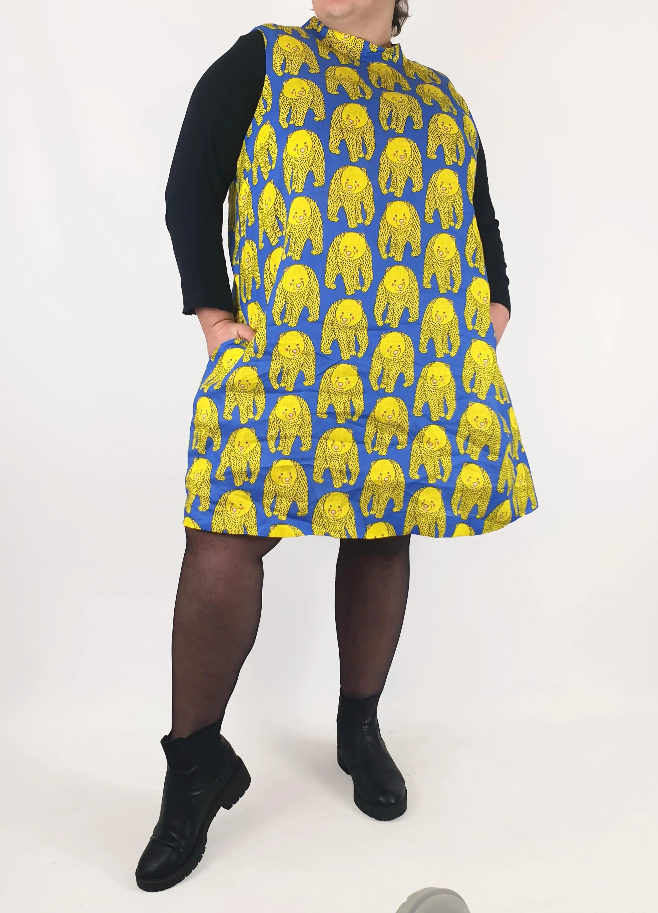 Jericho Road yellow happy bears 100% linen dress size 20
