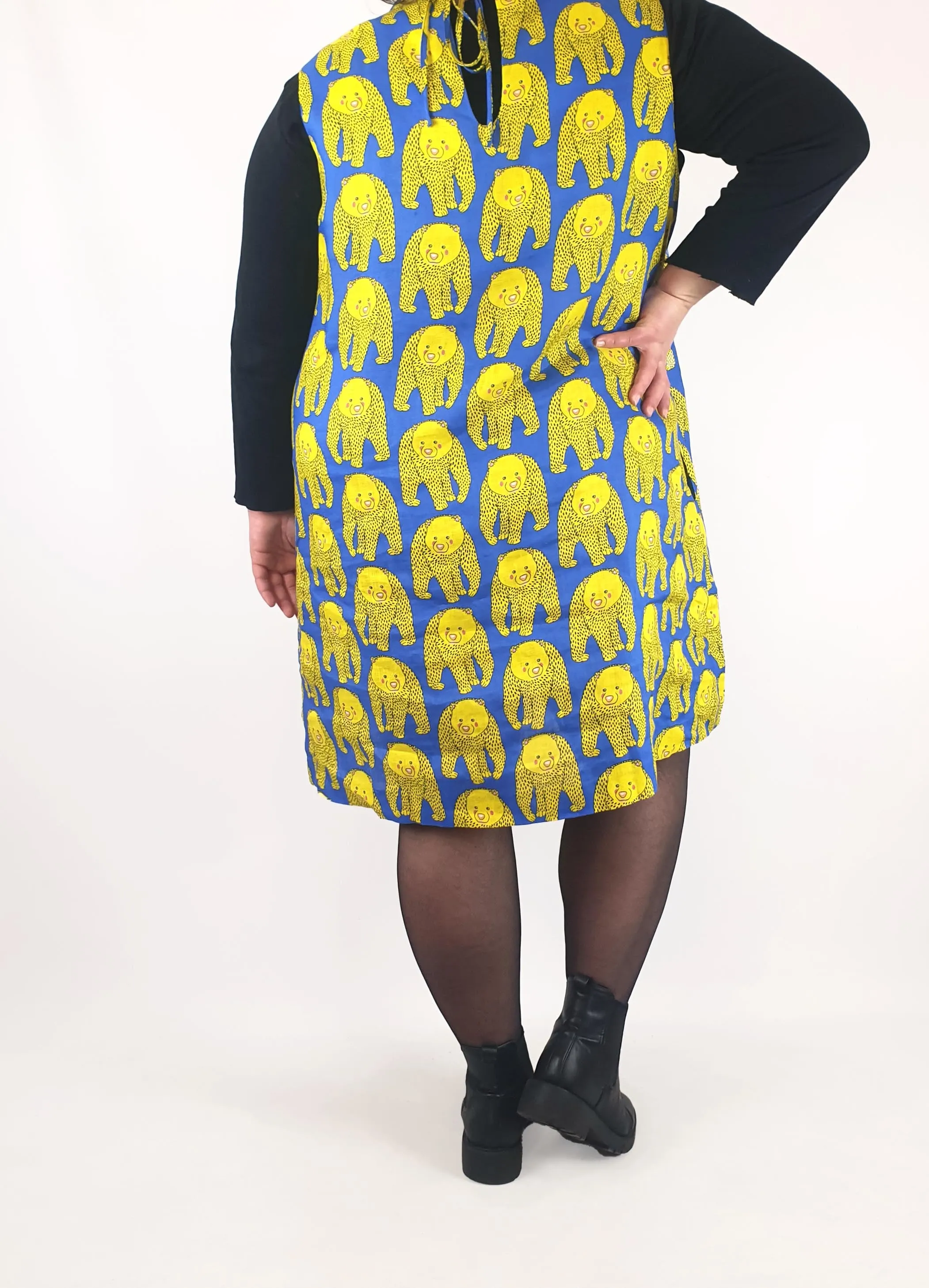 Jericho Road yellow happy bears 100% linen dress size 20