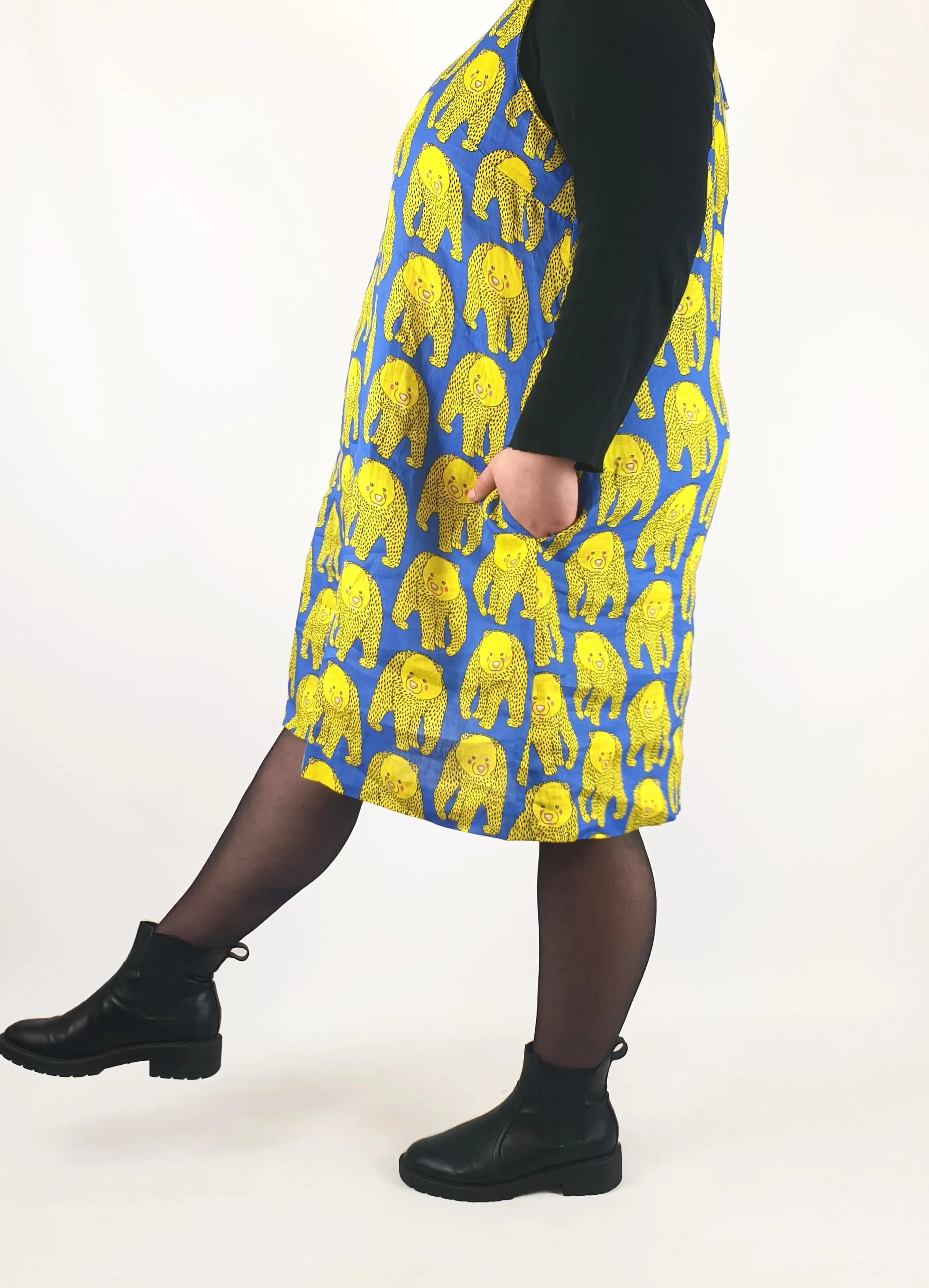 Jericho Road yellow happy bears 100% linen dress size 20