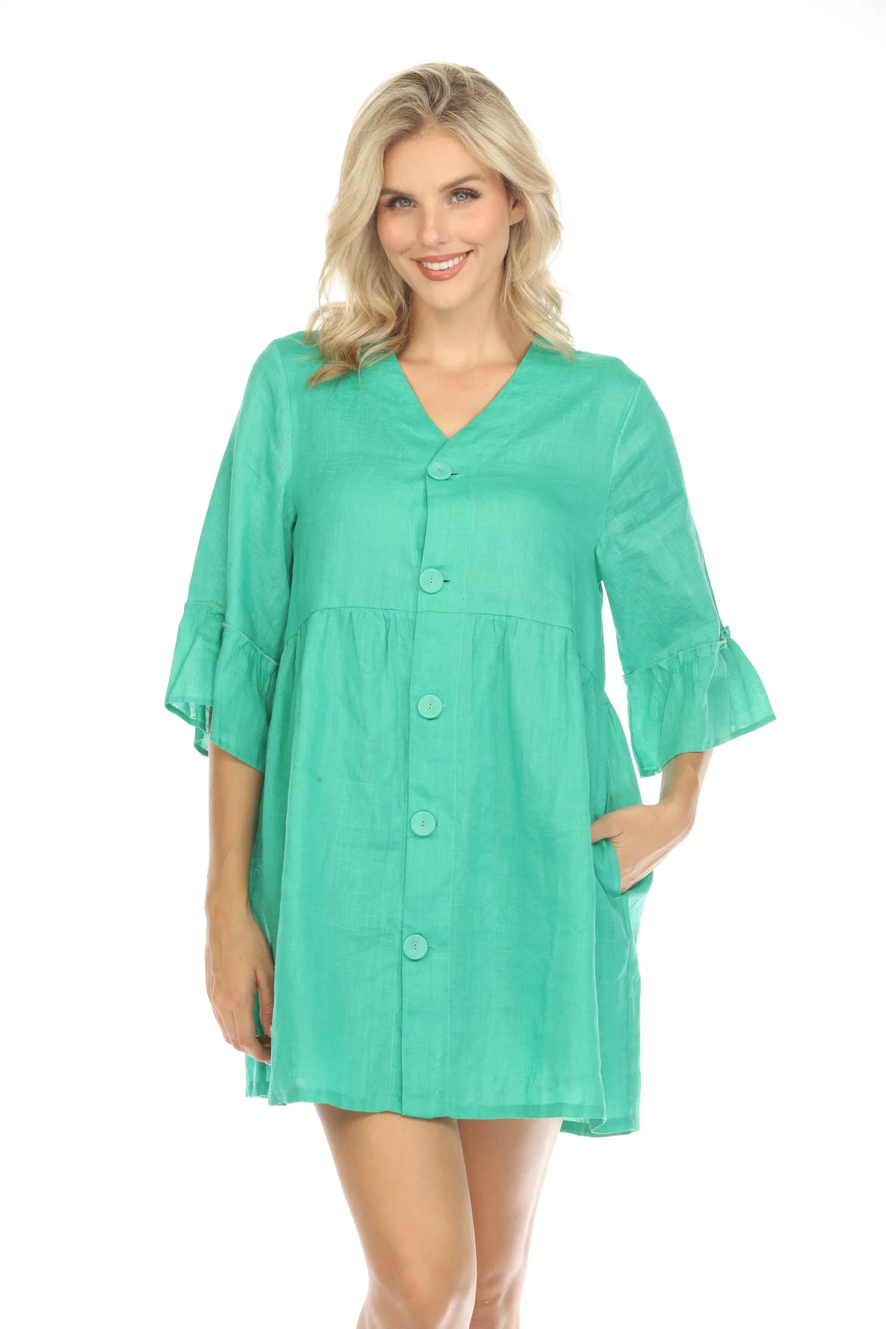 Johnny Was Calme Linen Button-Down Mini Dress O31112 *