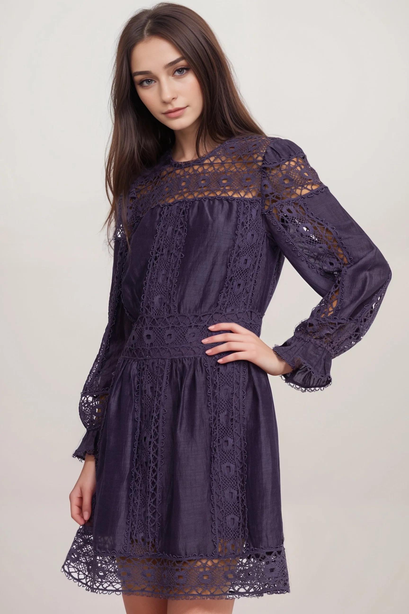 Johnny Was Jade Purple Mitska Lace Mini Dress L30224