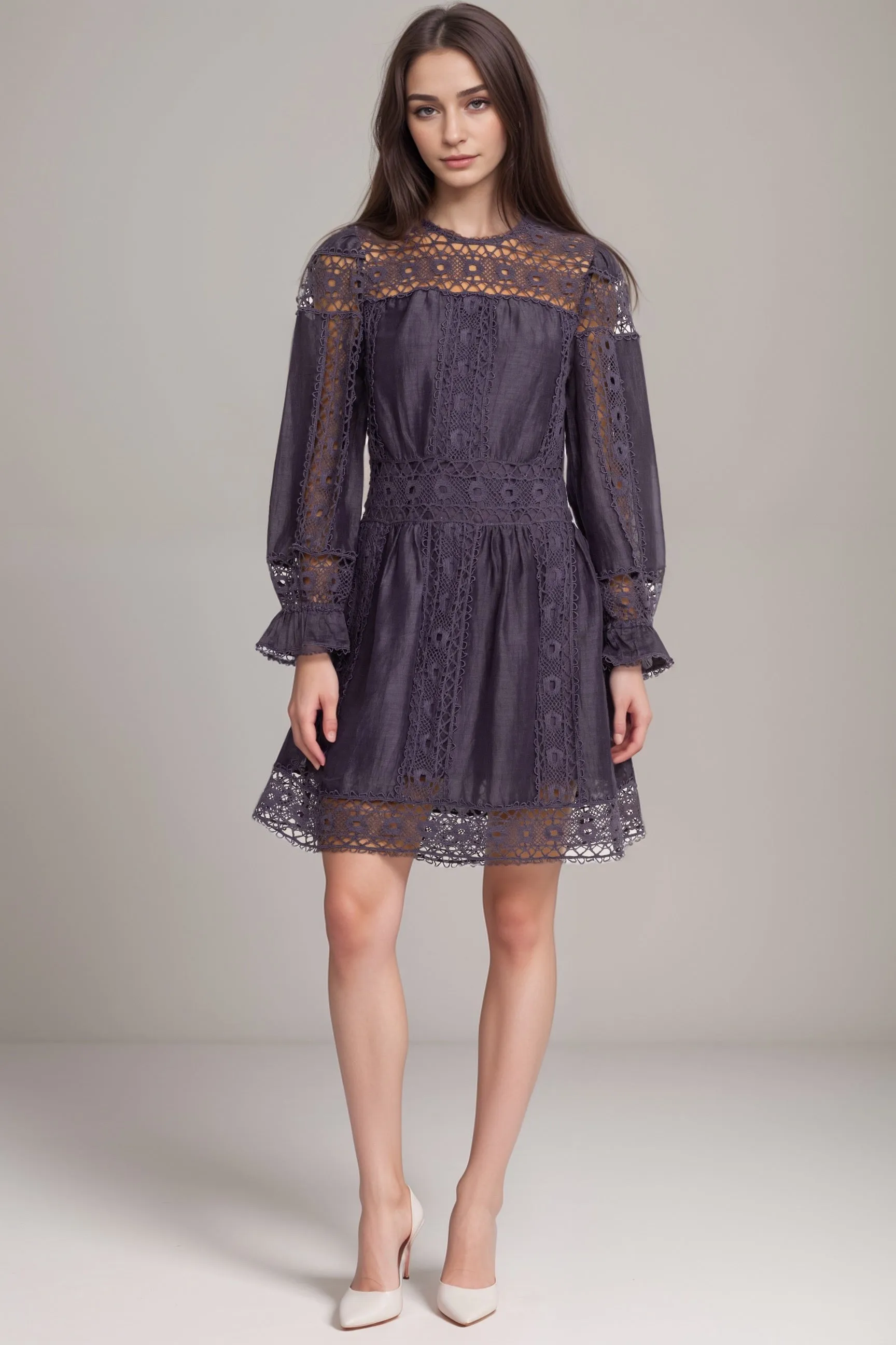 Johnny Was Jade Purple Mitska Lace Mini Dress L30224