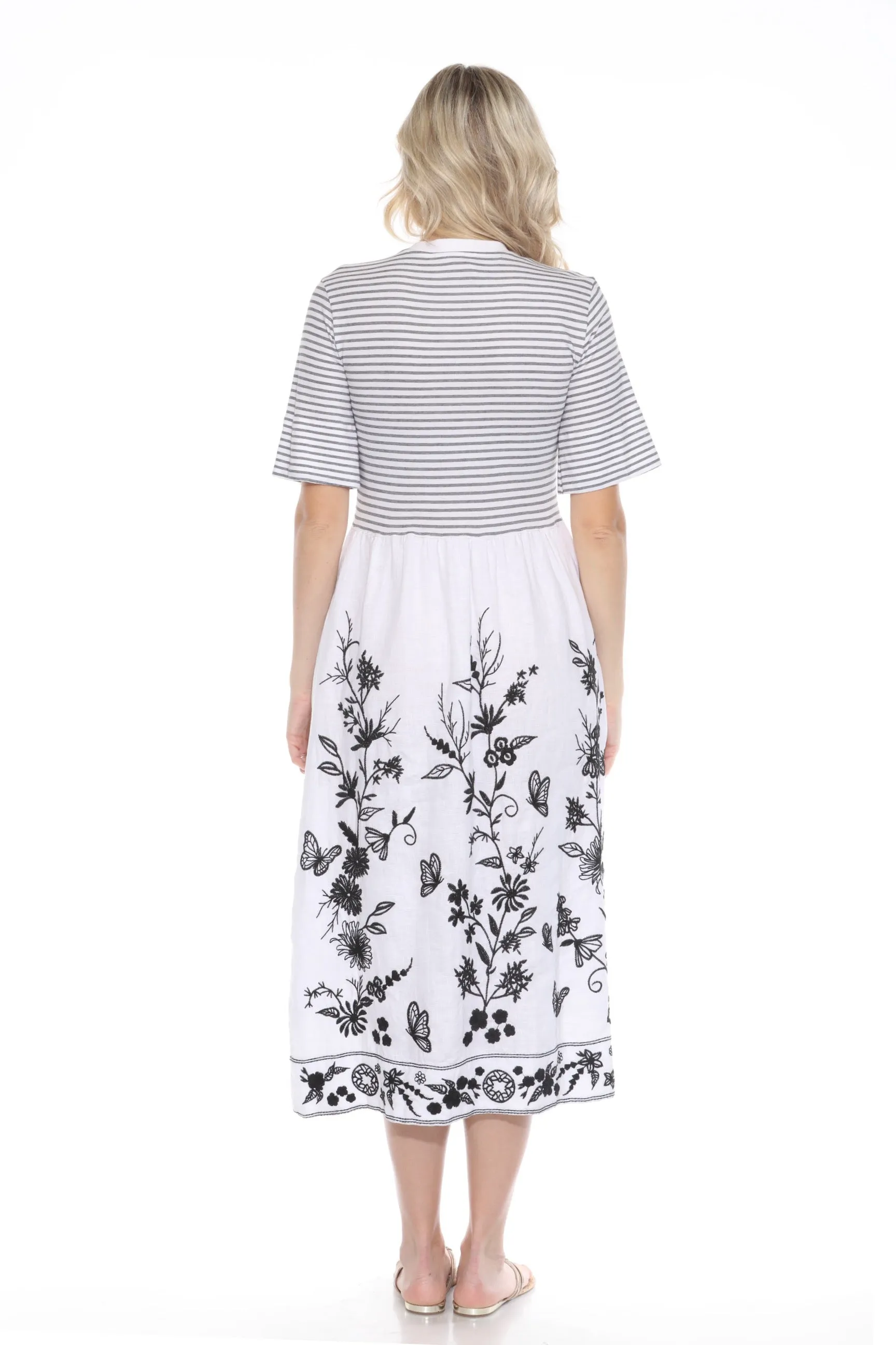 Johnny Was JWLA Domingo Linen Stripe Knit Mix Midi Dress J31724