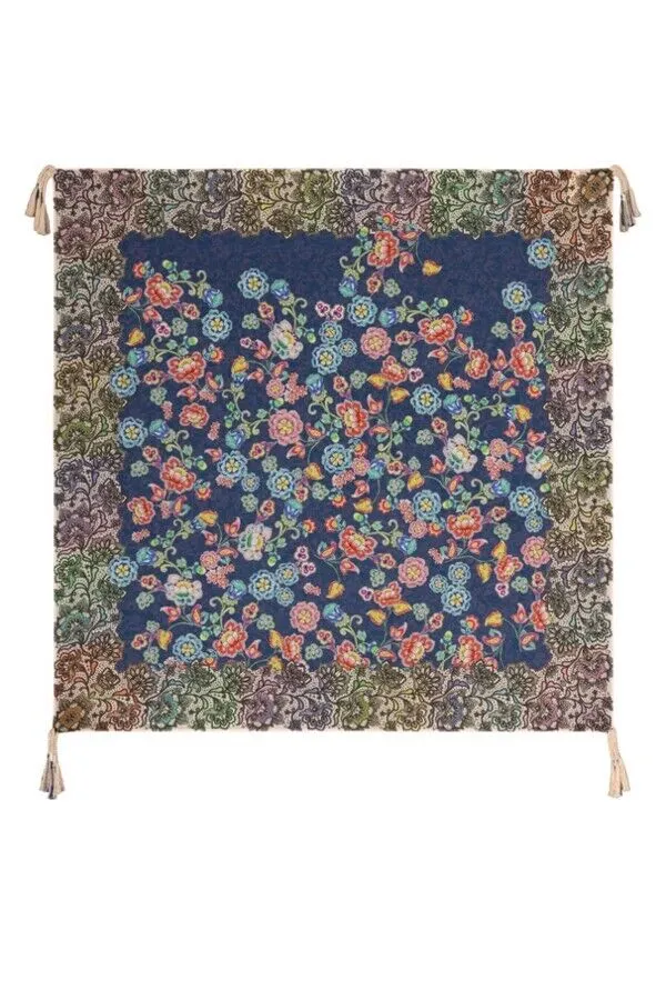 Johnny Was Peppermint Scarf Flowers Silk Square Large Floral Blue Scarves New