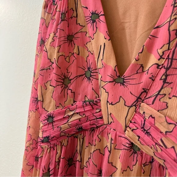 JOIE Womens Kaz Floral Silk Tie-Back Silk Midi Dress Size S Sandstorm