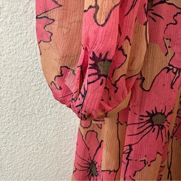 JOIE Womens Kaz Floral Silk Tie-Back Silk Midi Dress Size S Sandstorm