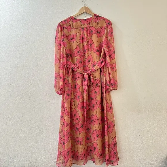 JOIE Womens Kaz Floral Silk Tie-Back Silk Midi Dress Size S Sandstorm