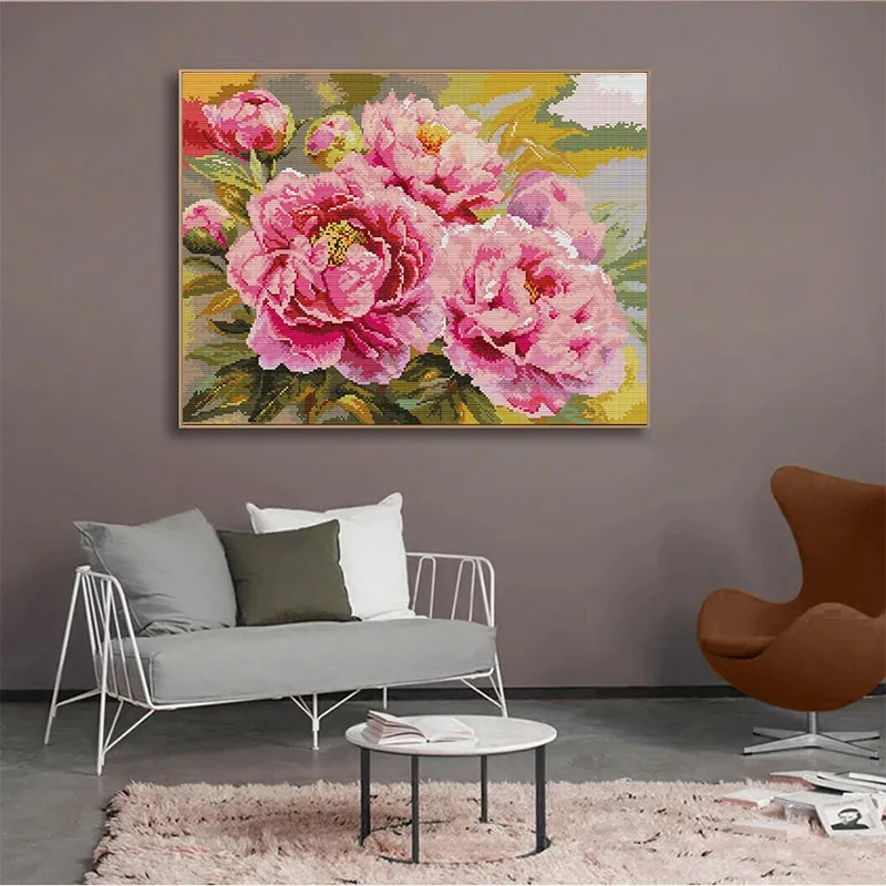 Joy Sunday Pink Peony Cross Embroidery