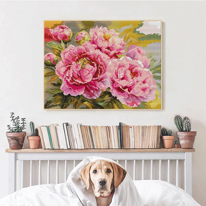 Joy Sunday Pink Peony Cross Embroidery