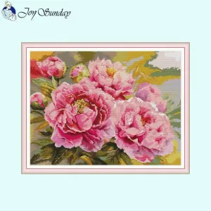 Joy Sunday Pink Peony Cross Embroidery