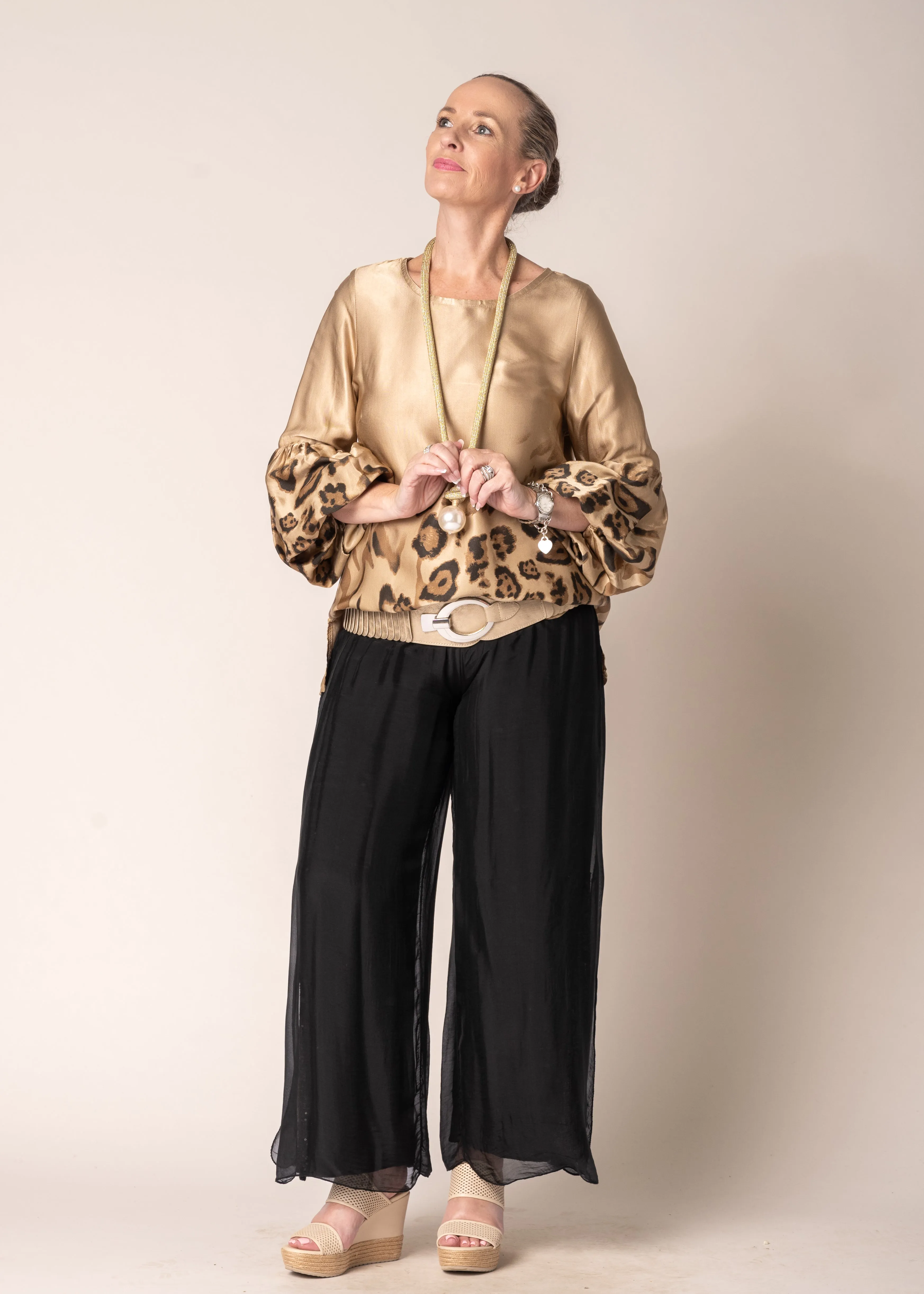 Karolina Silk Pants in Onyx