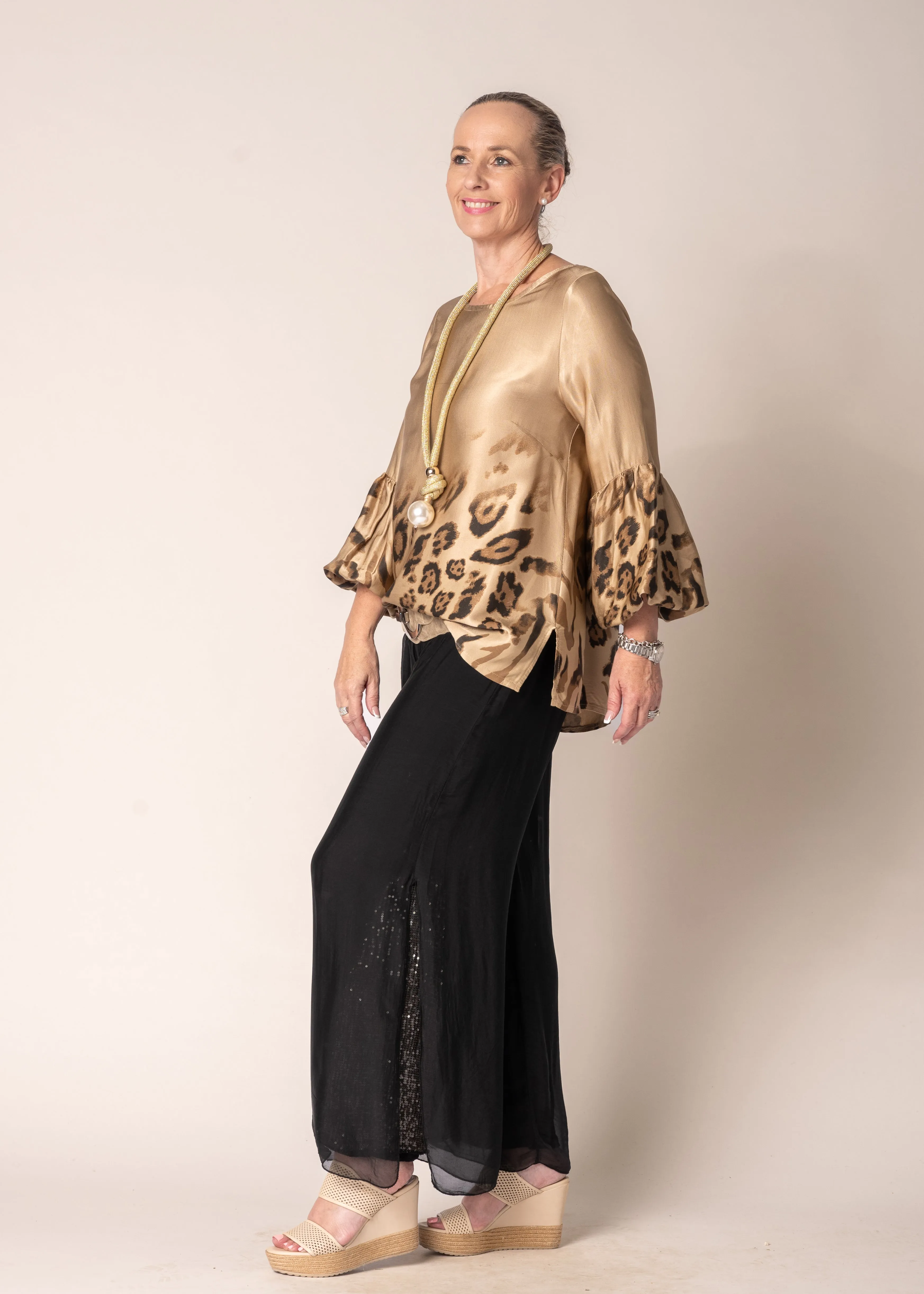 Karolina Silk Pants in Onyx