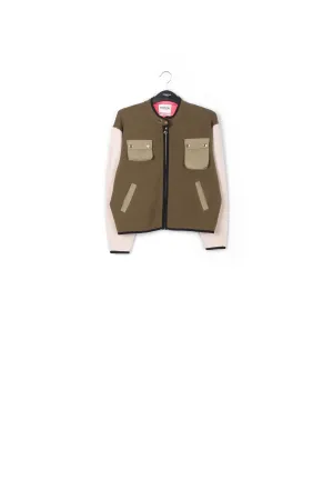 Khaki and off-white utility-inspired knit jacket