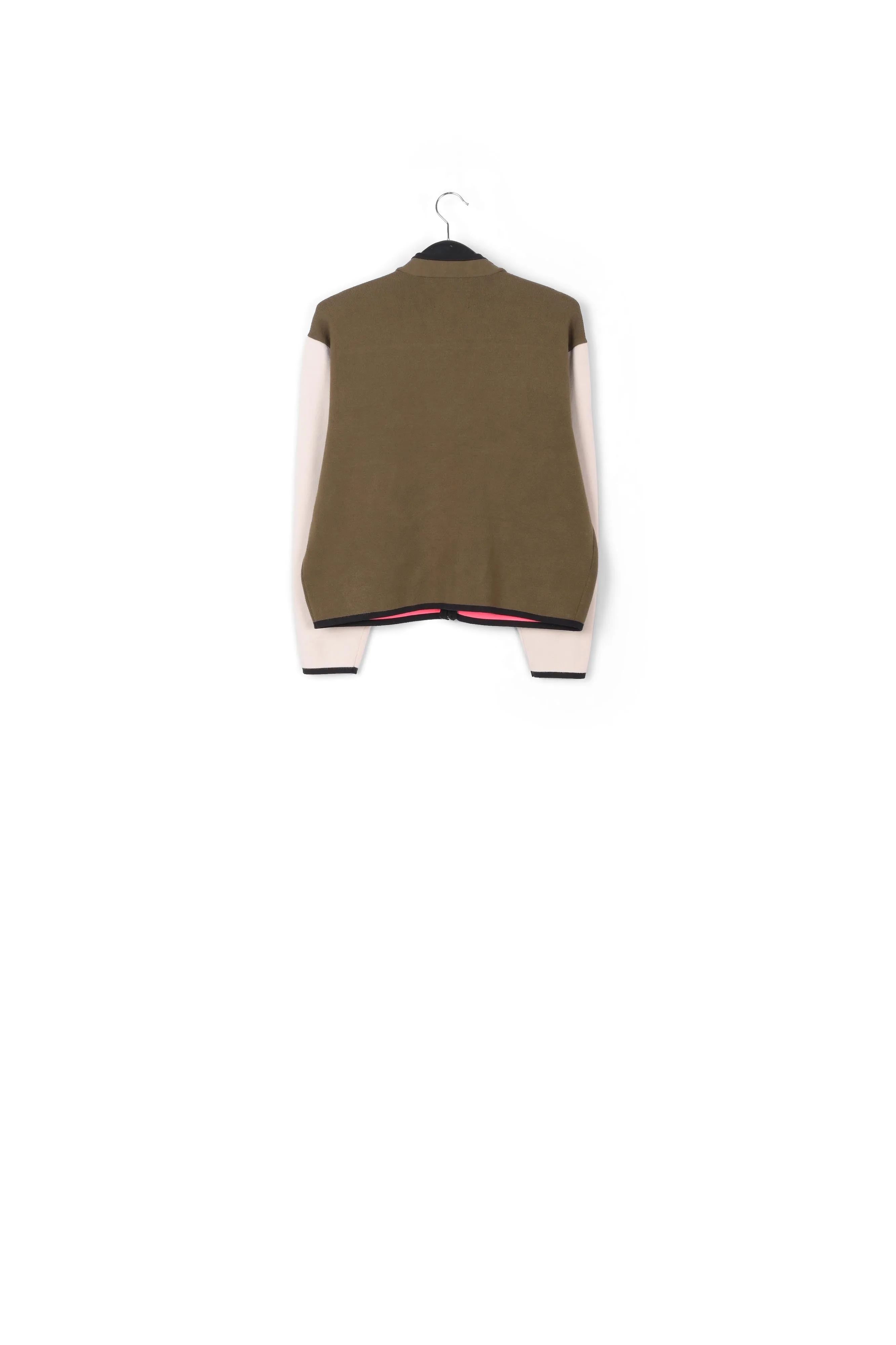 Khaki and off-white utility-inspired knit jacket