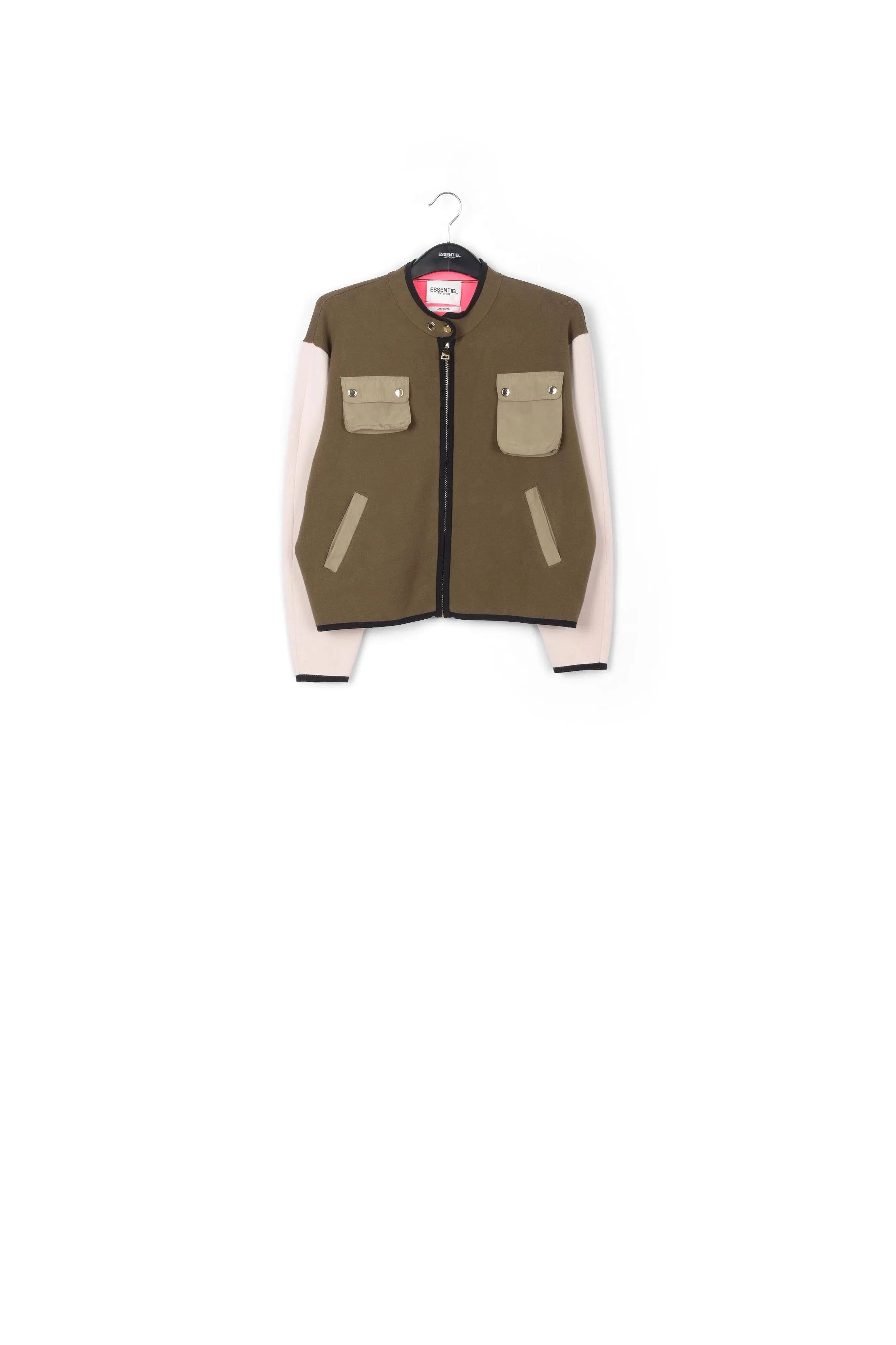 Khaki and off-white utility-inspired knit jacket