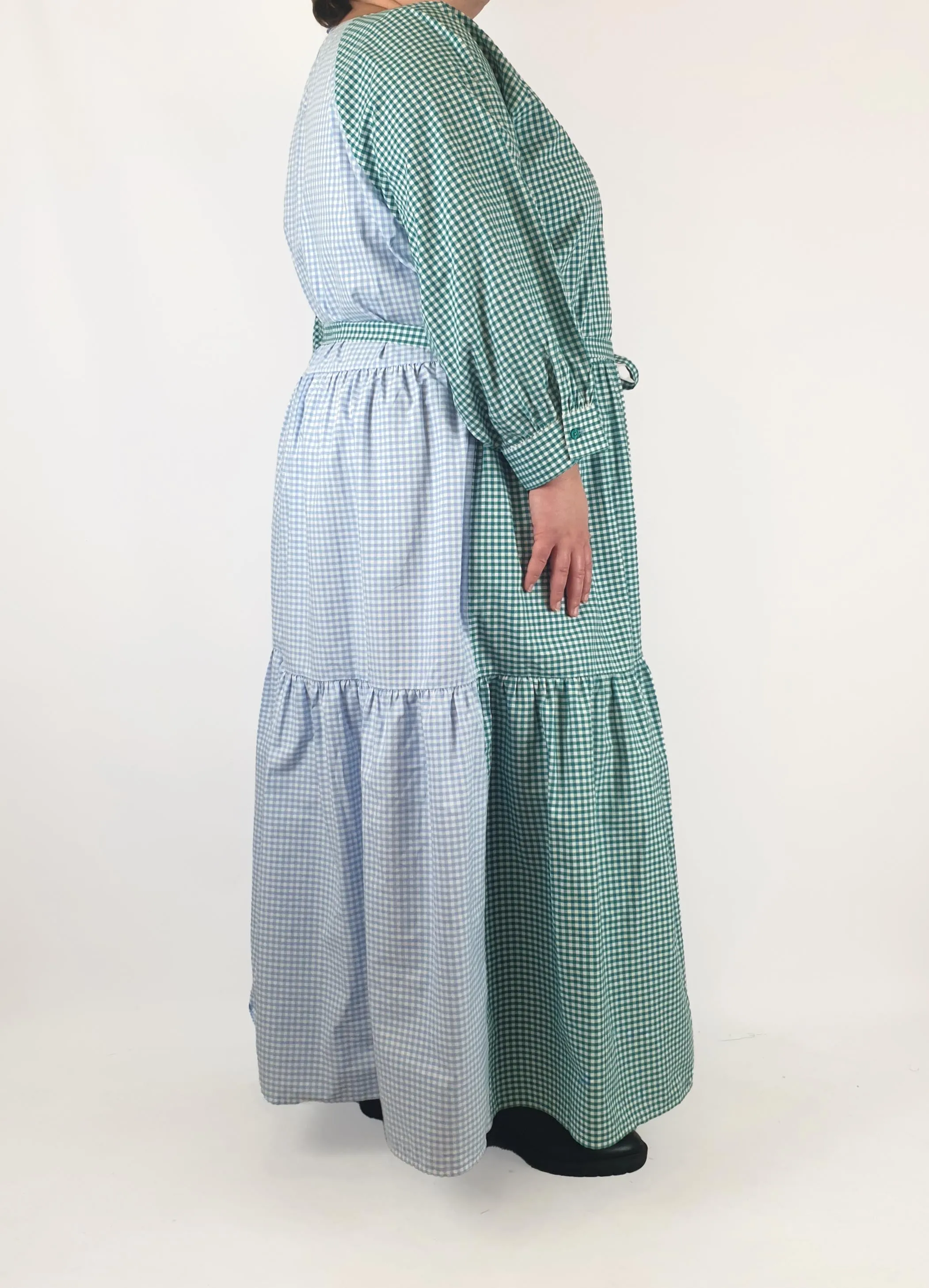 Kholo blue and green check print maxi dress size 24