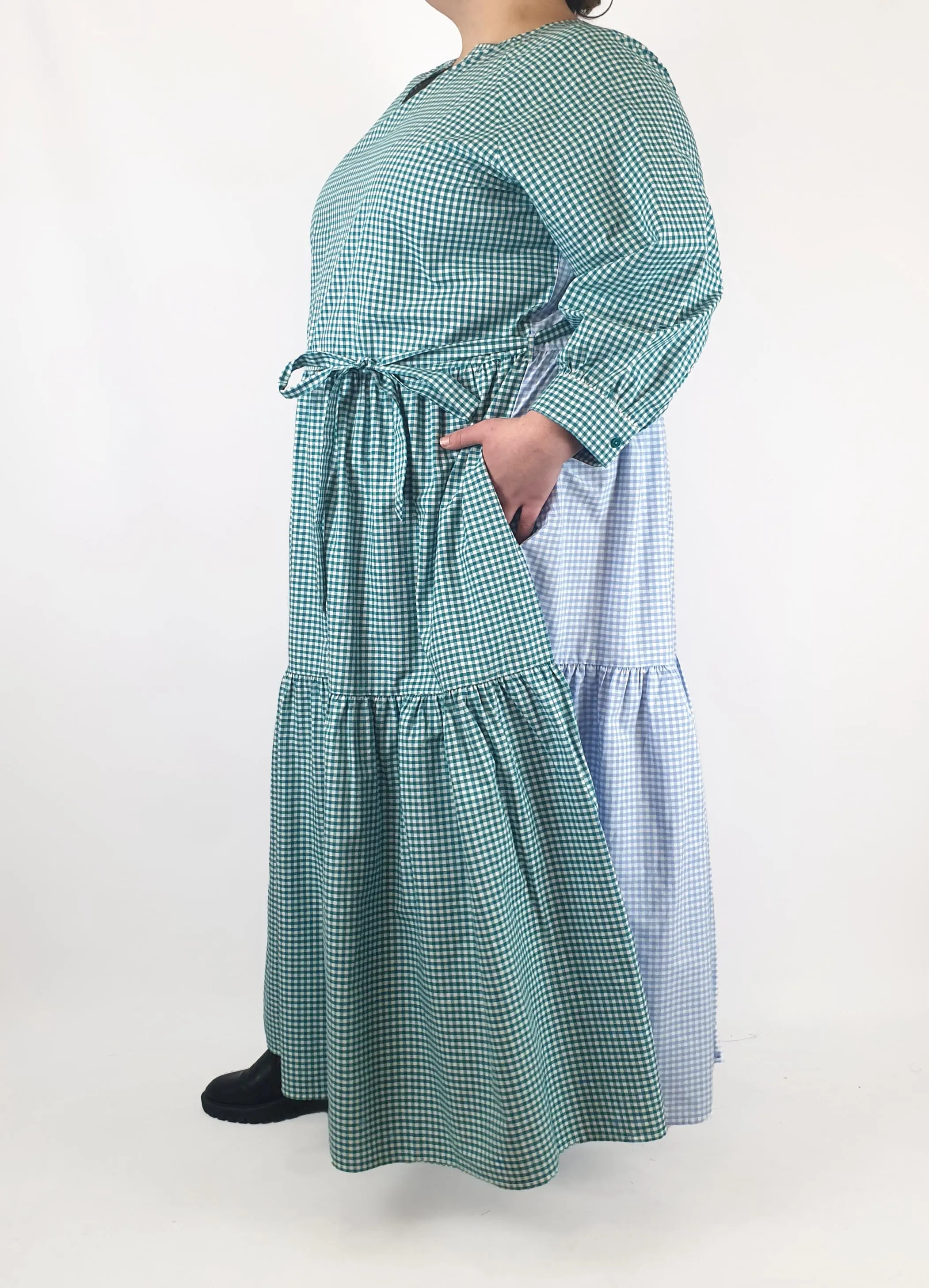 Kholo blue and green check print maxi dress size 24