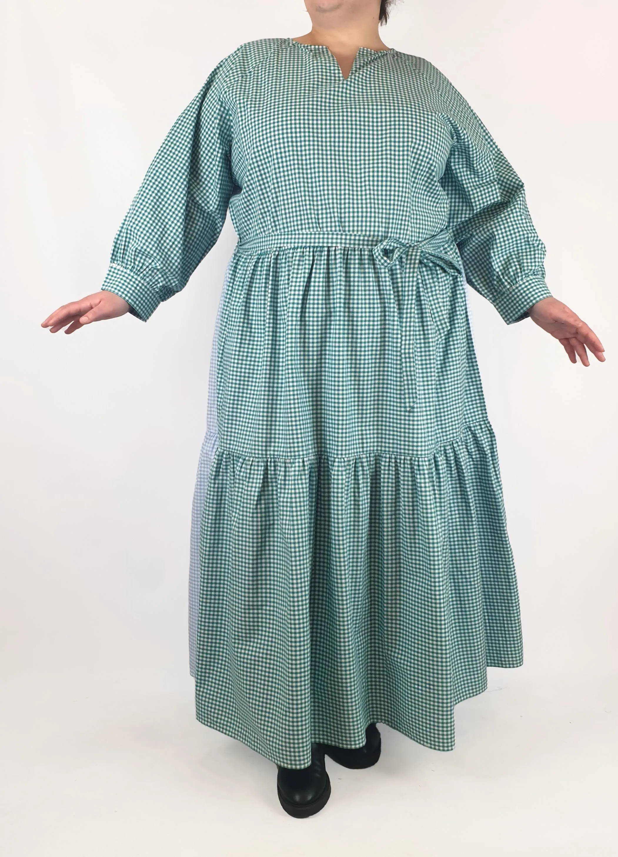 Kholo blue and green check print maxi dress size 24