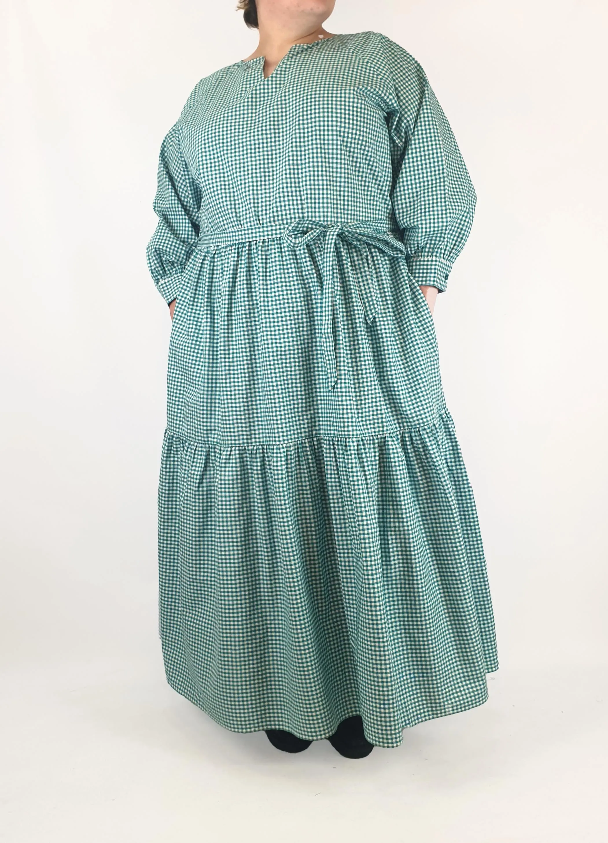 Kholo blue and green check print maxi dress size 24