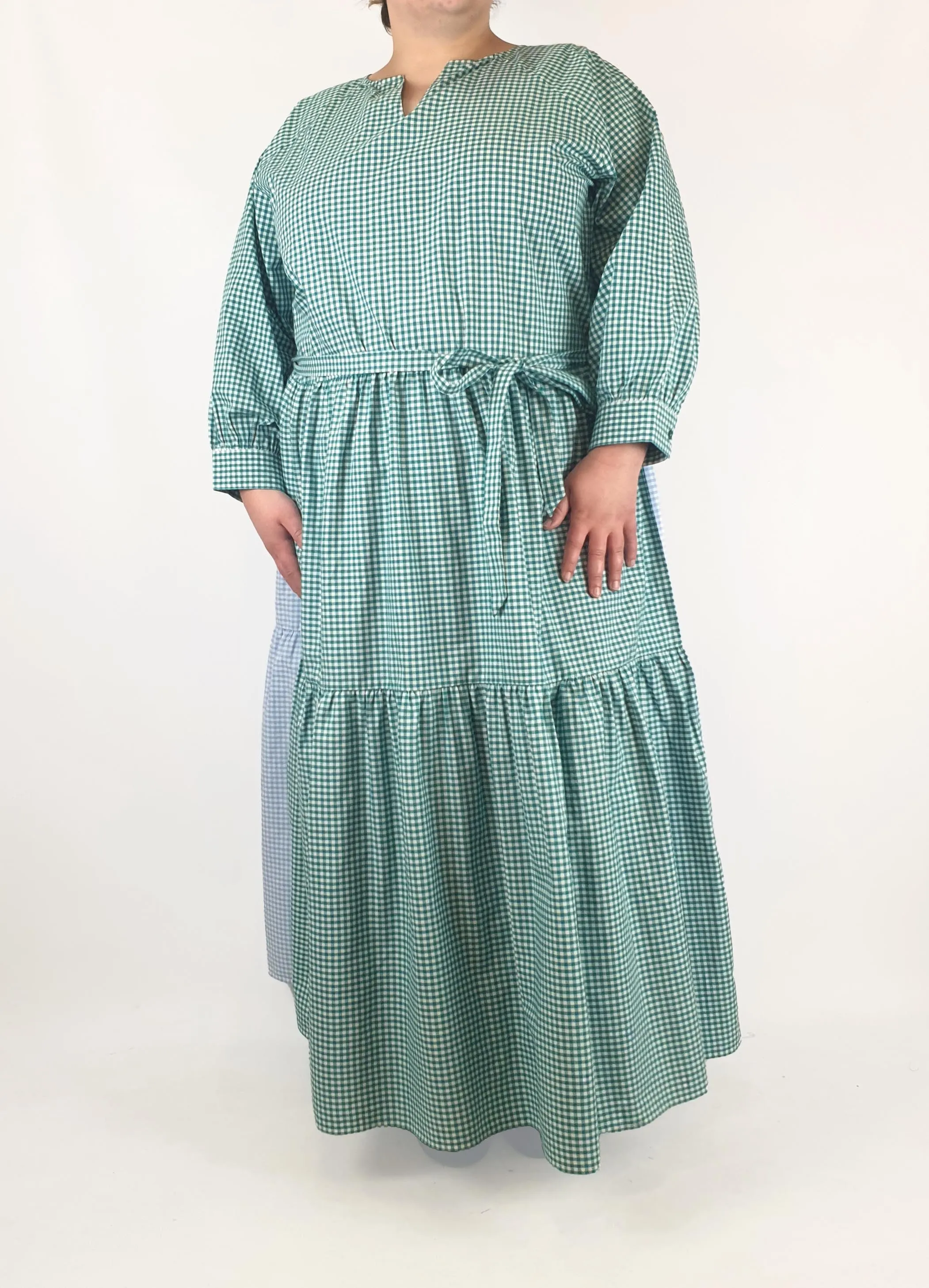Kholo blue and green check print maxi dress size 24
