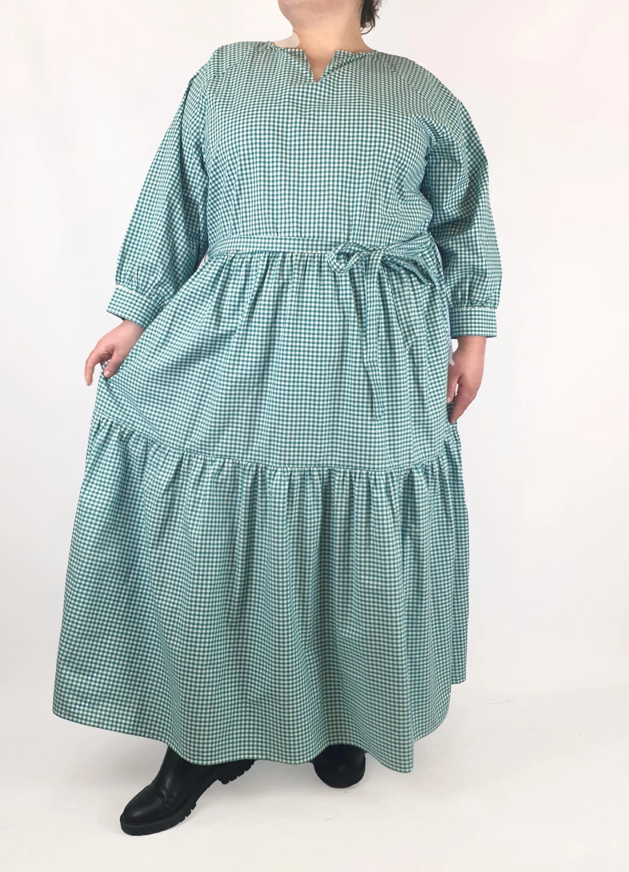 Kholo blue and green check print maxi dress size 24