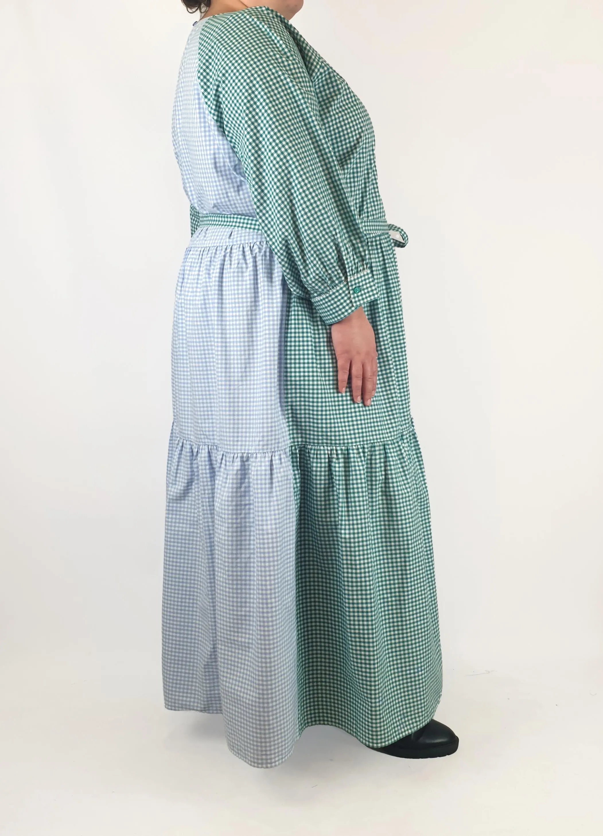Kholo blue and green check print maxi dress size 24