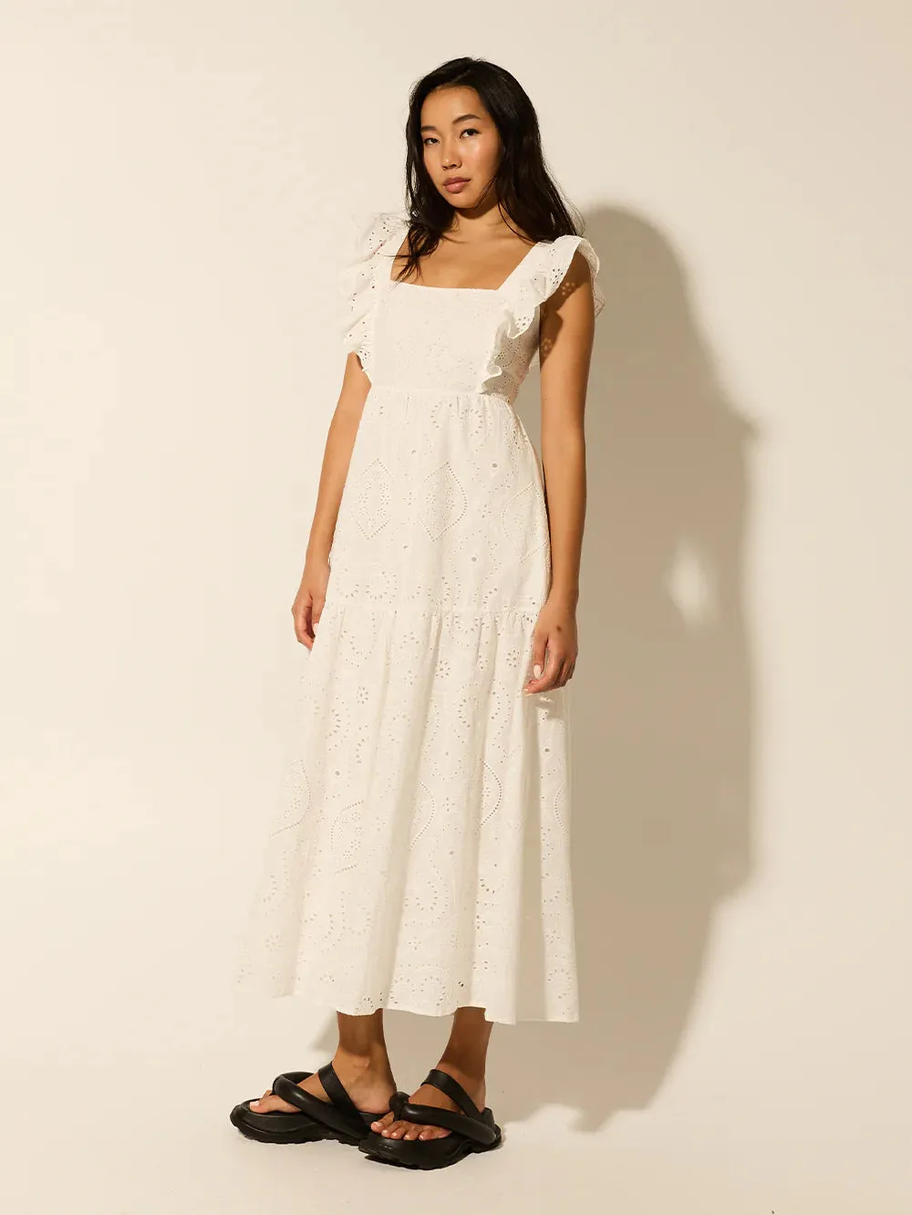 Kivari Clove Midi Dress White Broiderie