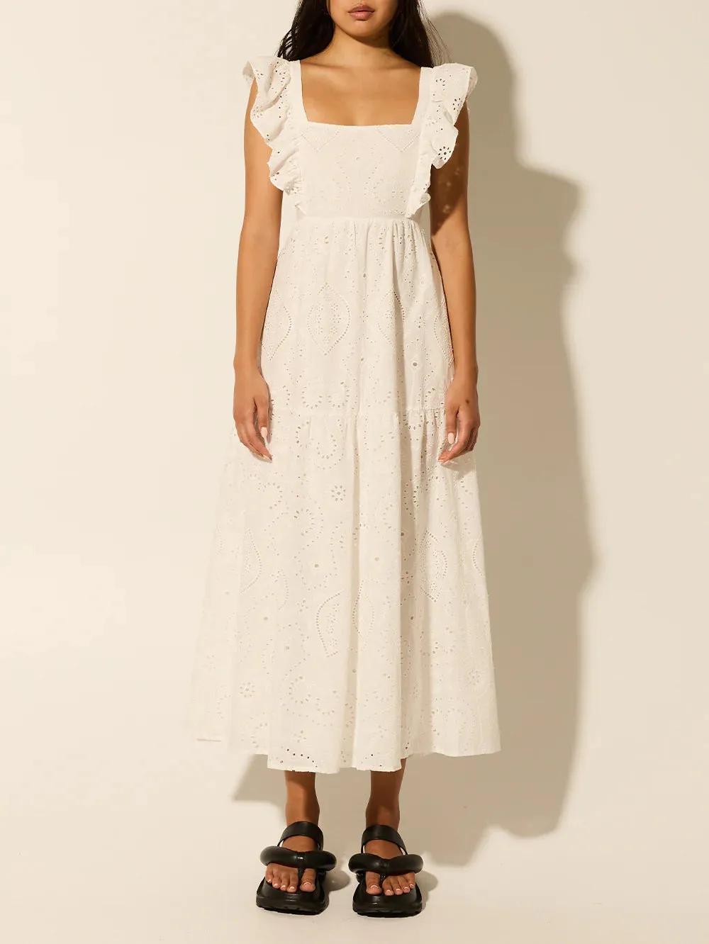 Kivari Clove Midi Dress White Broiderie