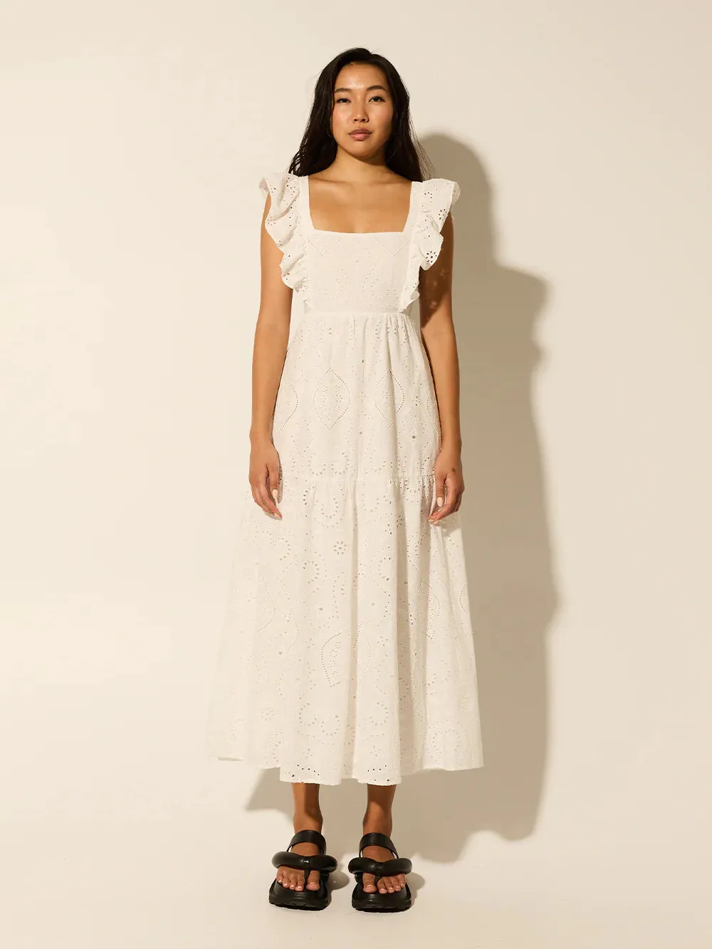 Kivari Clove Midi Dress White Broiderie