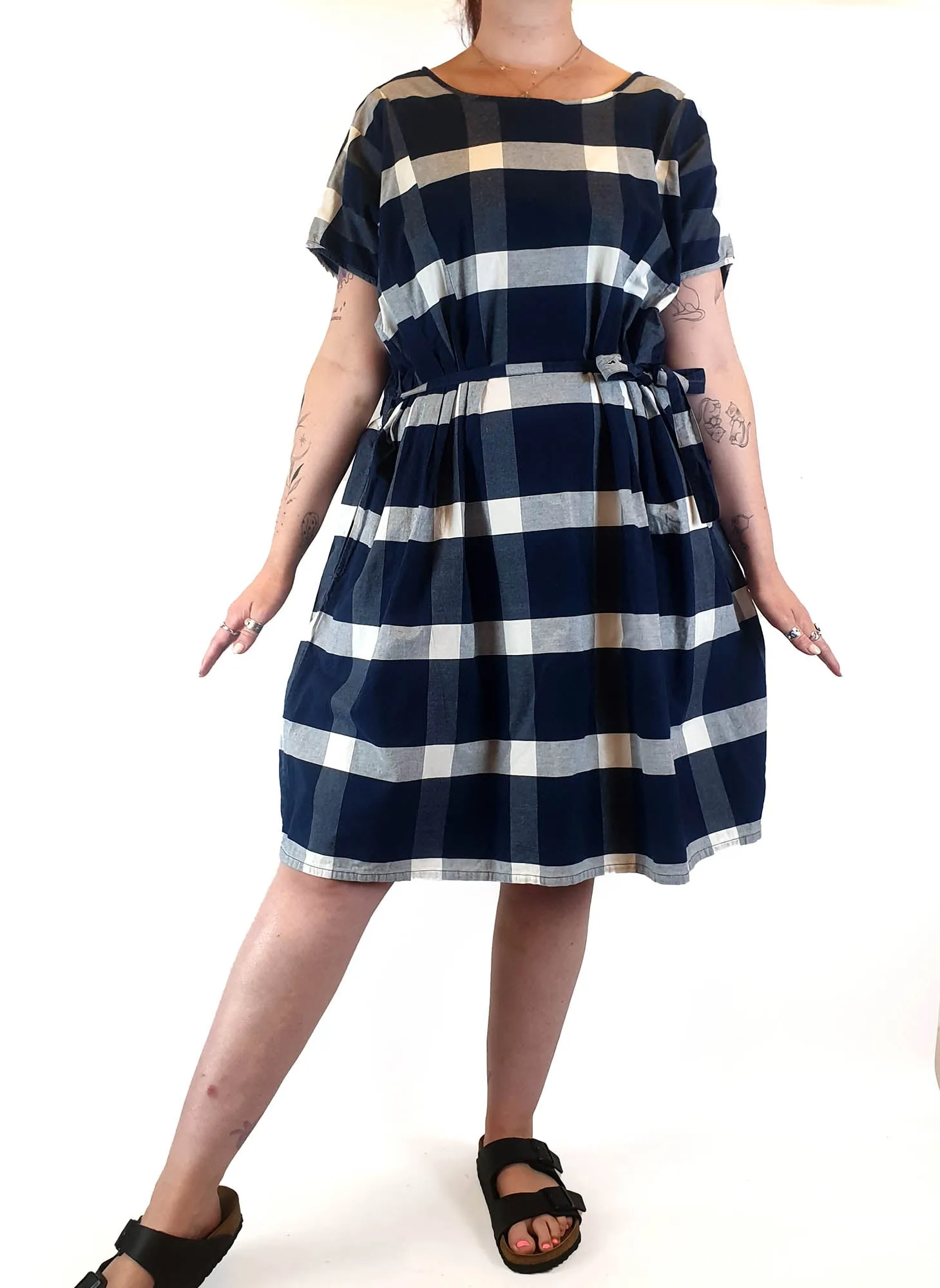 Kowtow blue and white check print dress size M
