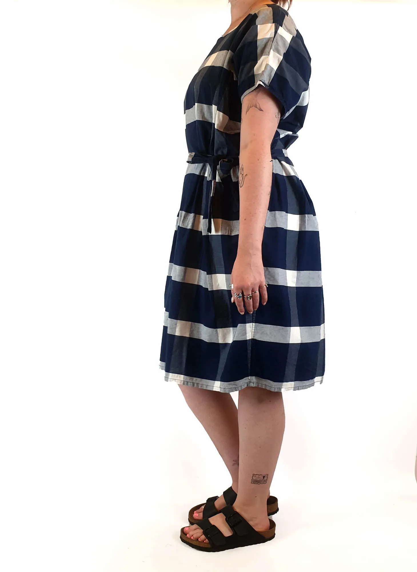 Kowtow blue and white check print dress size M