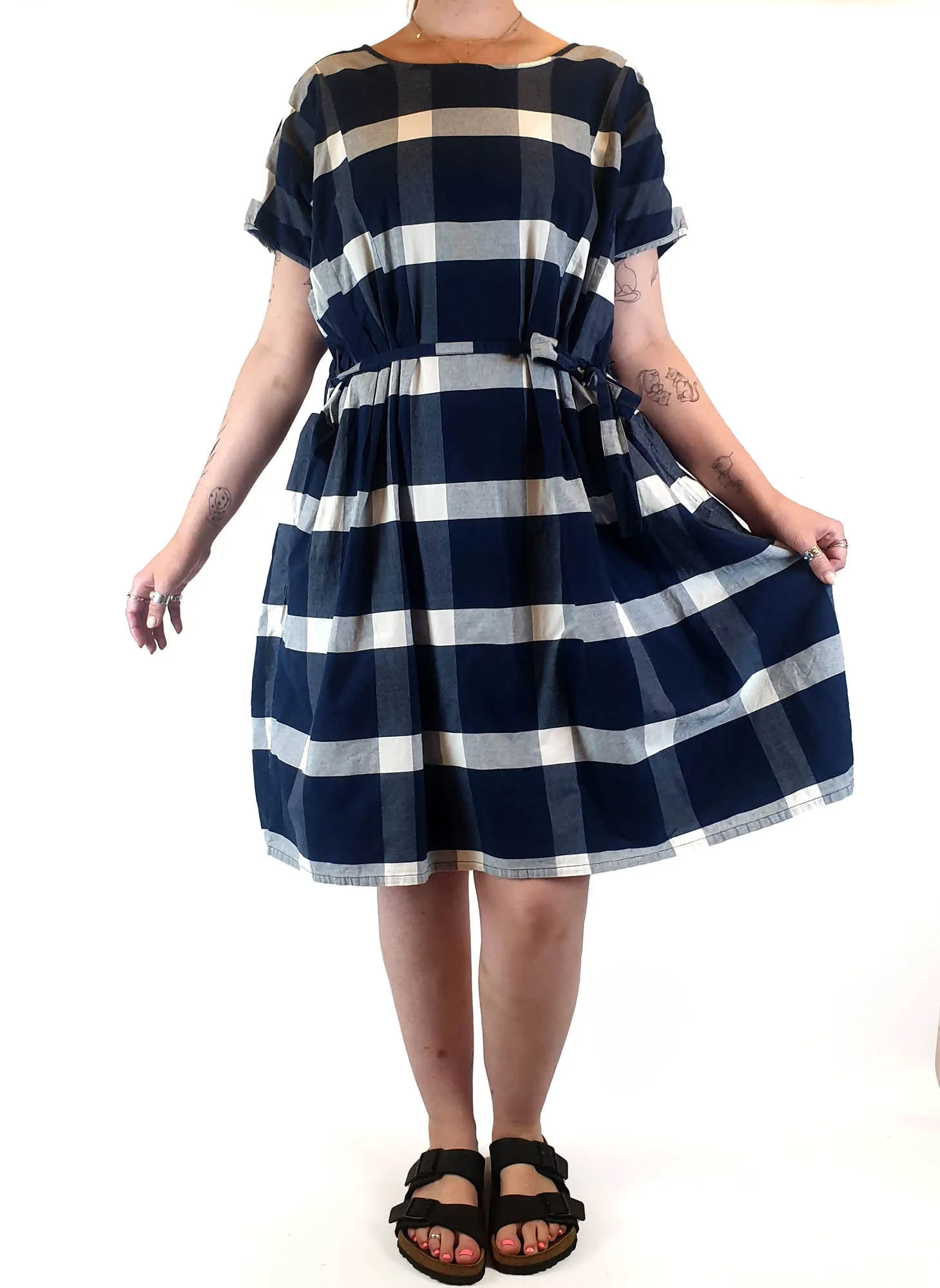 Kowtow blue and white check print dress size M