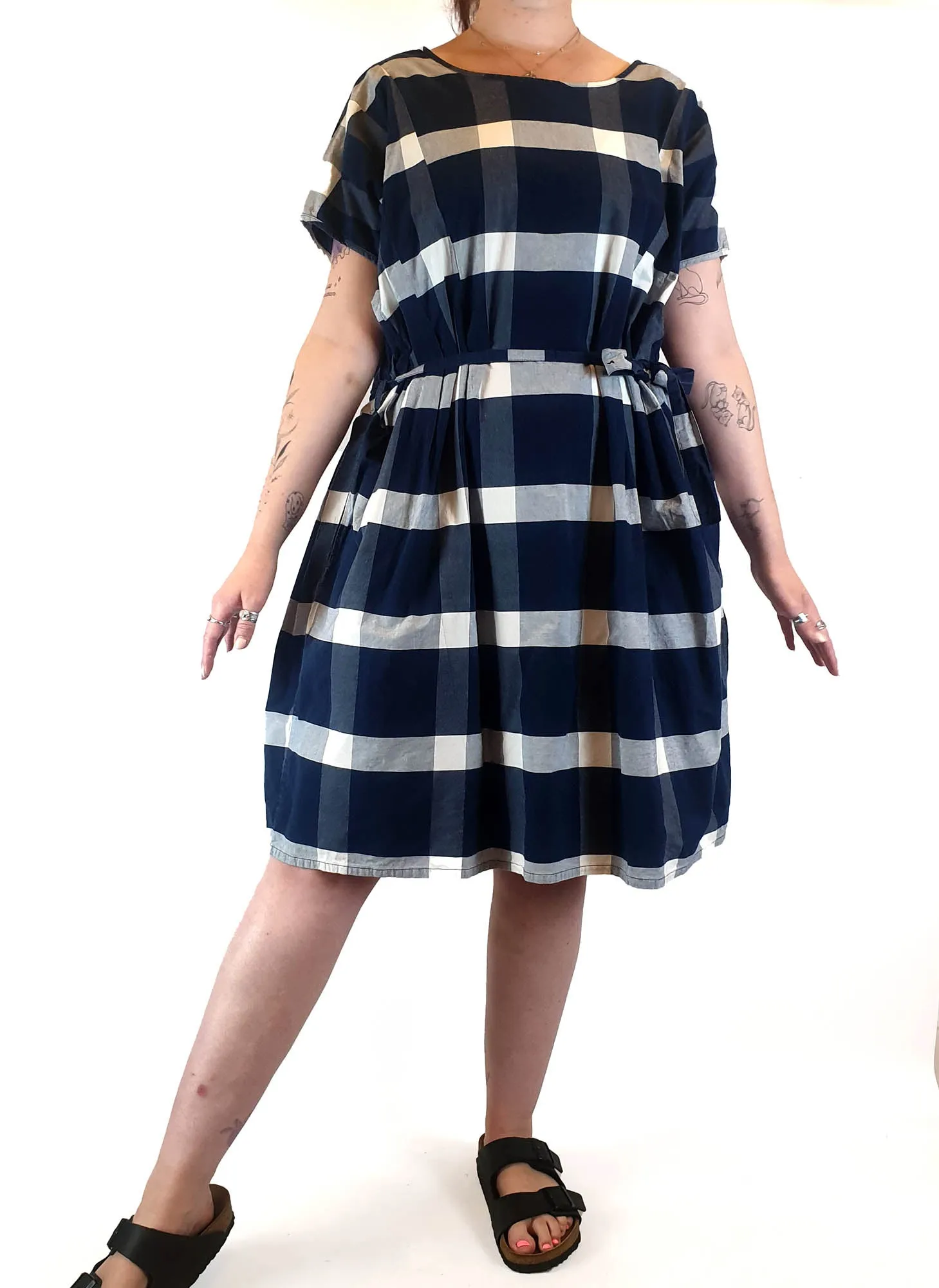 Kowtow blue and white check print dress size M