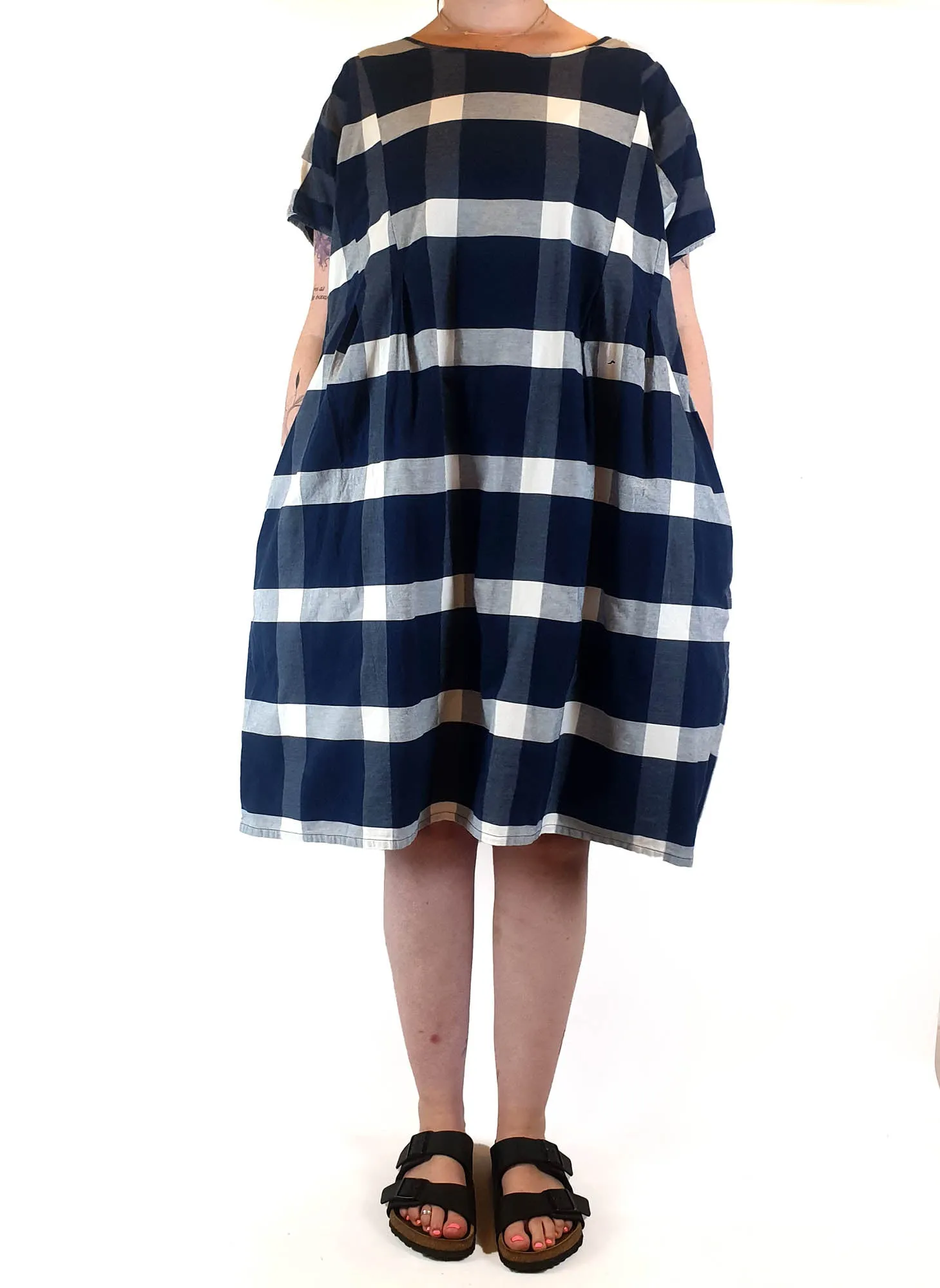 Kowtow blue and white check print dress size M