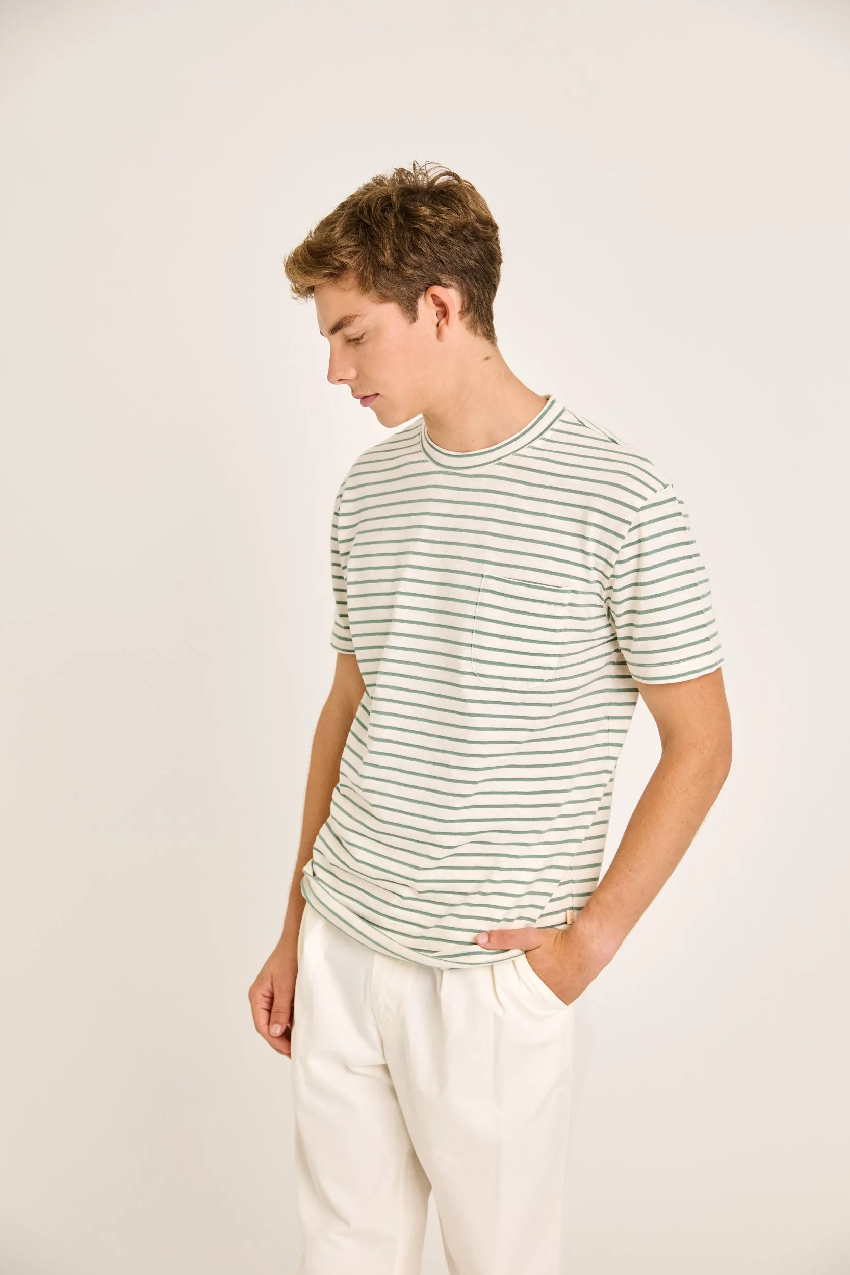La Paz - Guerreiro Pocket Tee - Green Spray Stripes