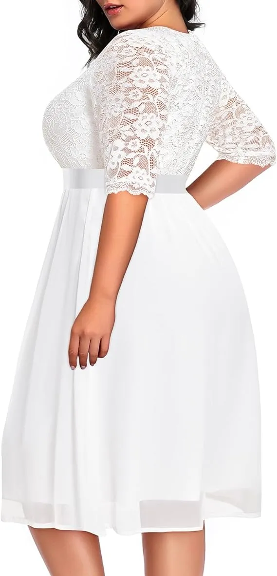 Lace Chiffon Wrap V Neck Cocktail Dress