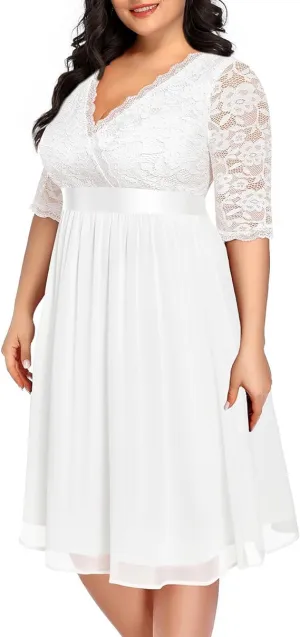 Lace Chiffon Wrap V Neck Cocktail Dress