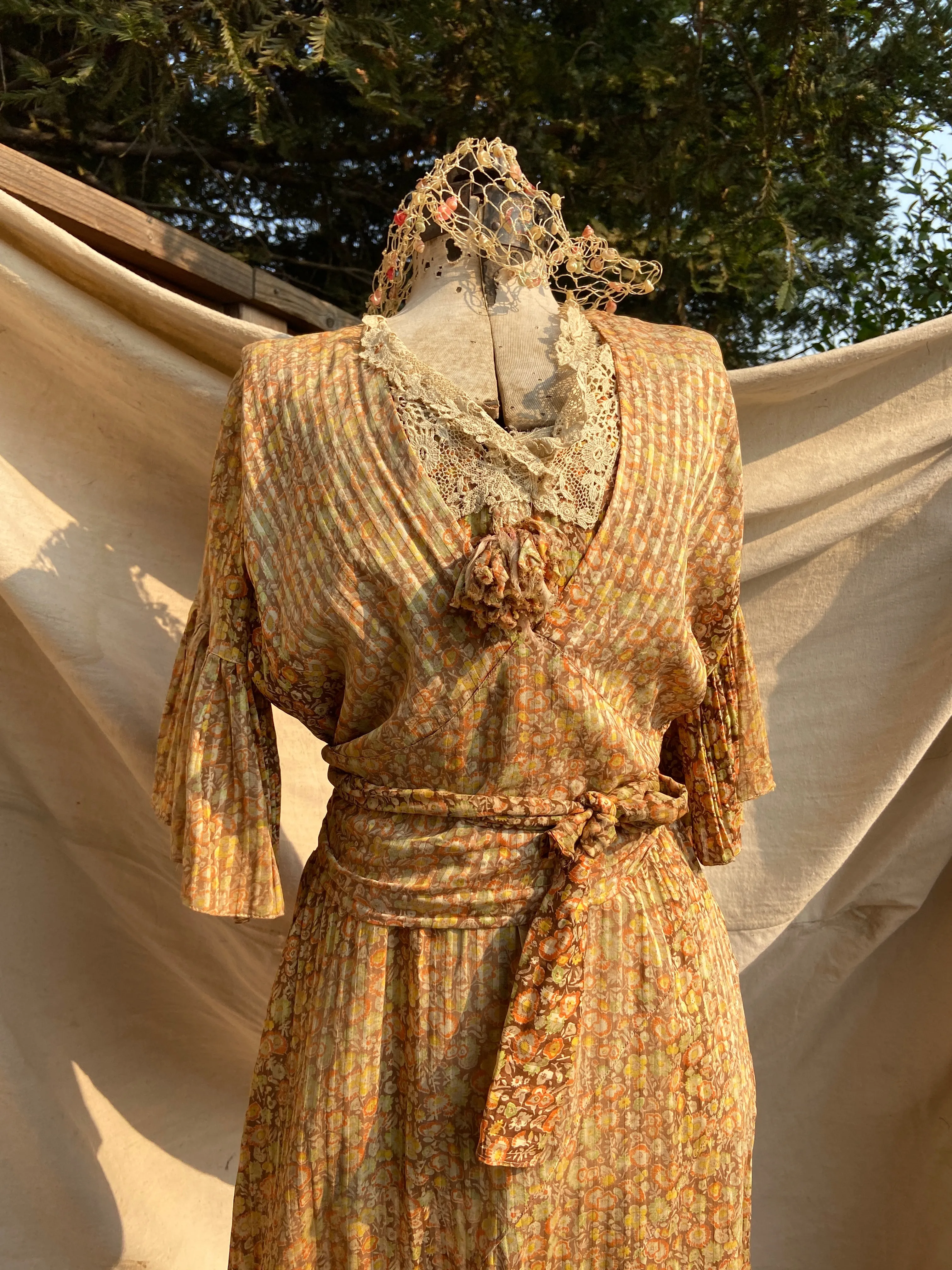 Late 1920s Autumnal Voile Day Dress
