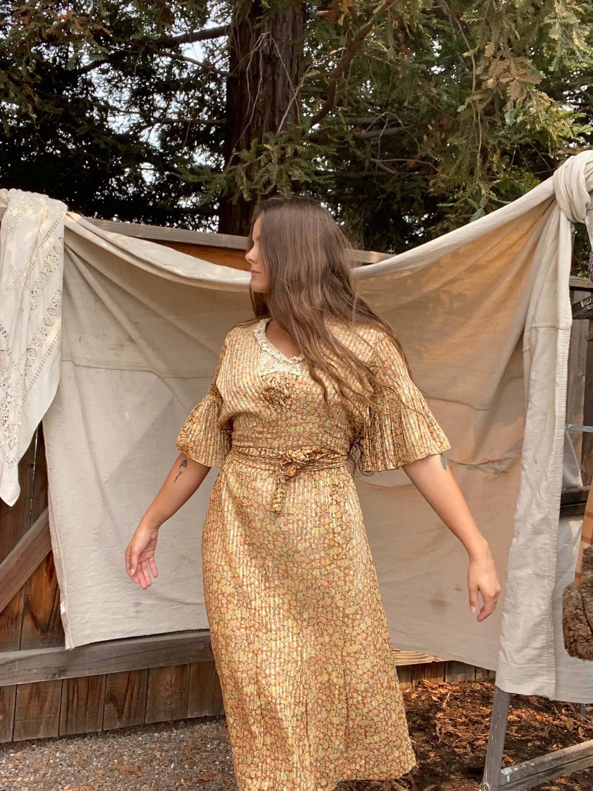 Late 1920s Autumnal Voile Day Dress