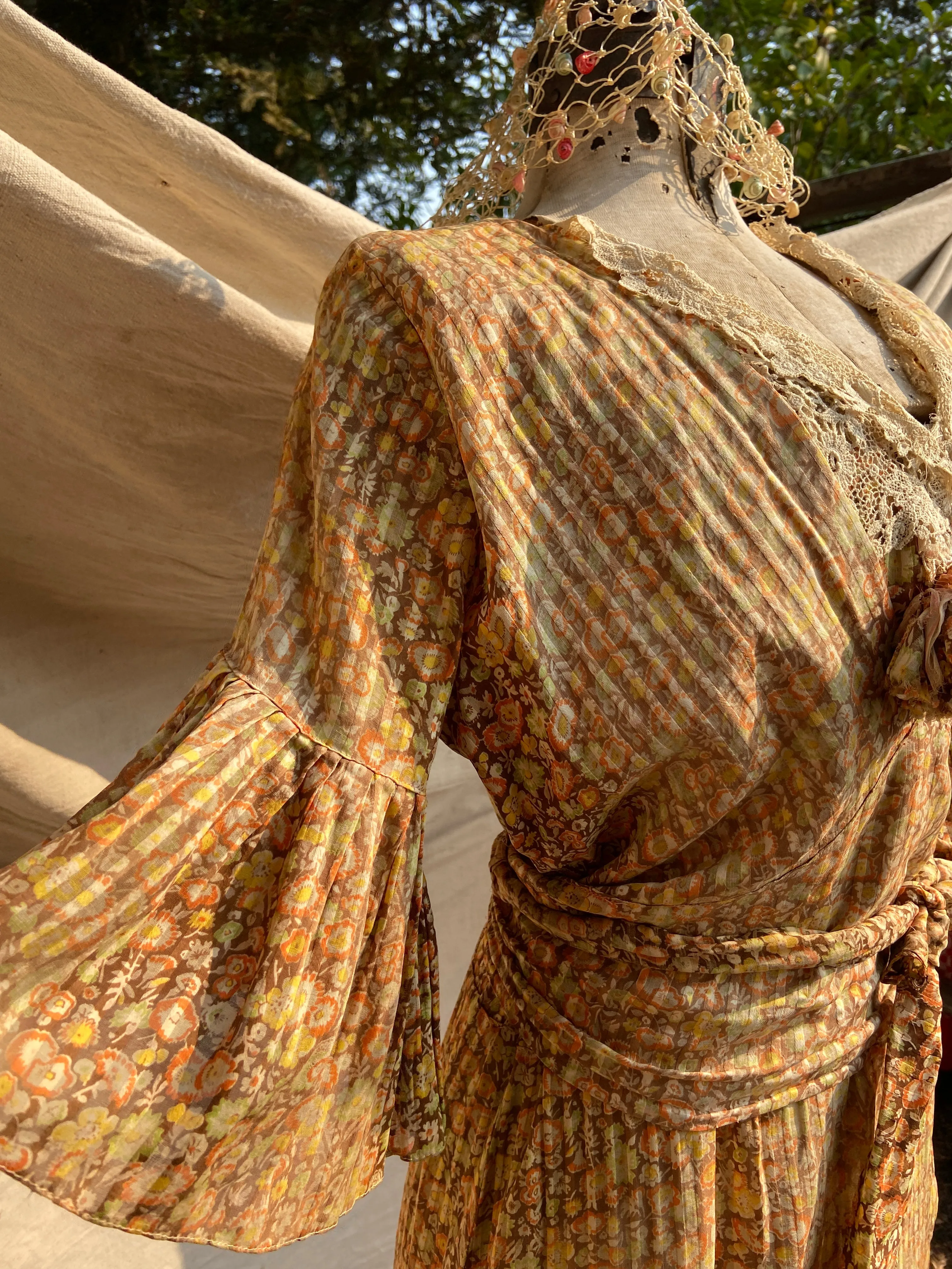 Late 1920s Autumnal Voile Day Dress