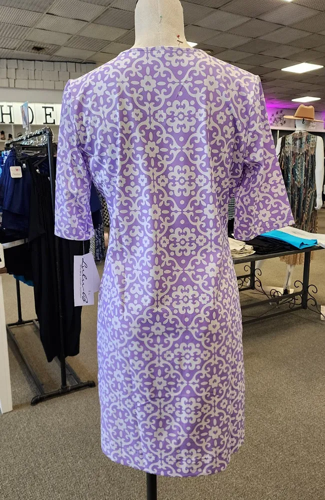 Lavendar Geometric Floral UPF 50  Travel Dress