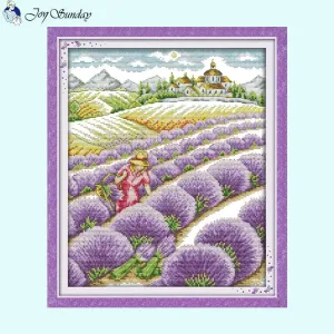 Lavender Garden Scenery Pattern Joy Sunday Cross Stitch