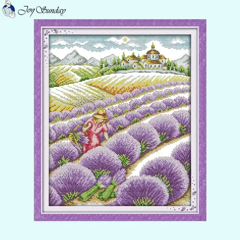 Lavender Garden Scenery Pattern Joy Sunday Cross Stitch