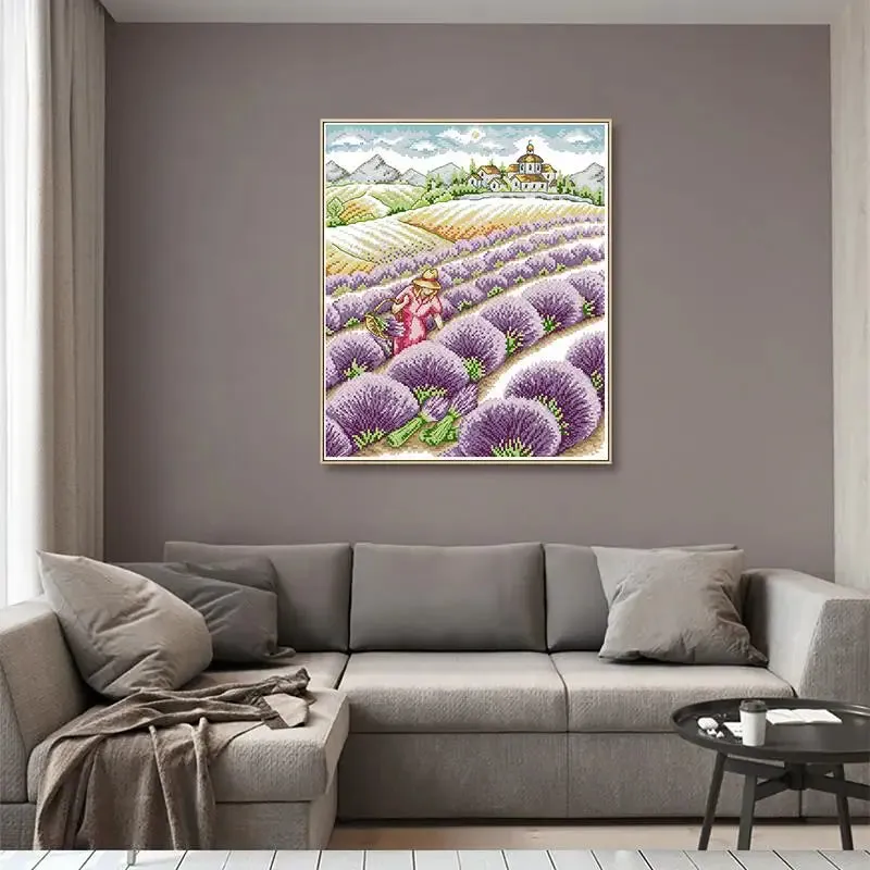 Lavender Garden Scenery Pattern Joy Sunday Cross Stitch