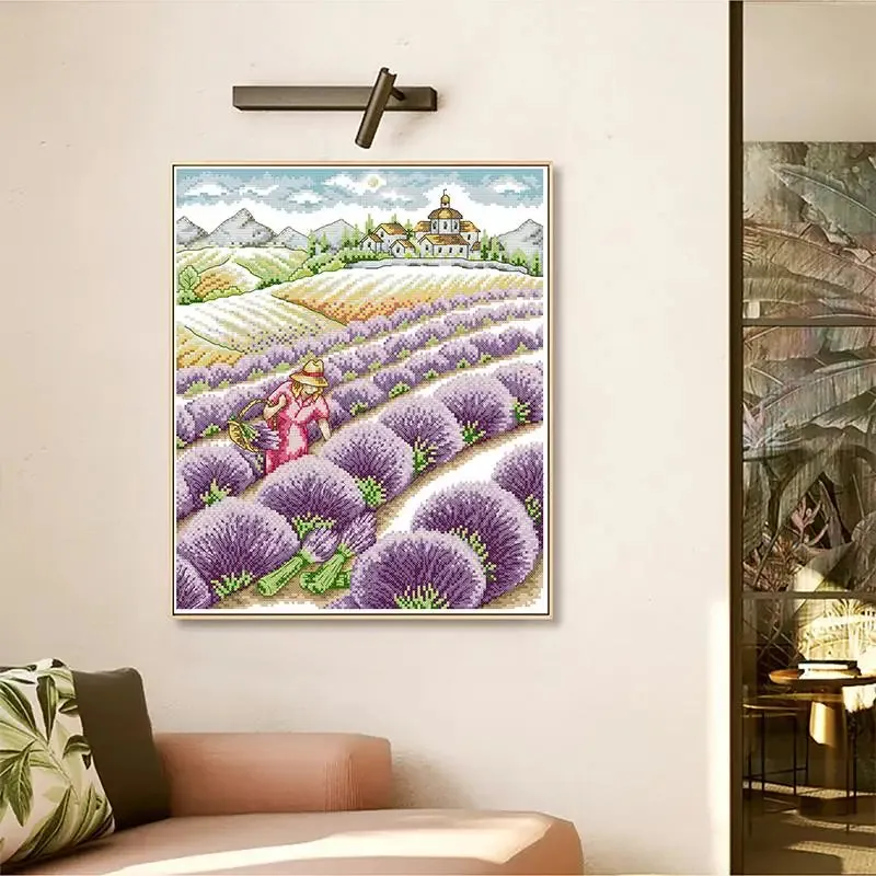 Lavender Garden Scenery Pattern Joy Sunday Cross Stitch