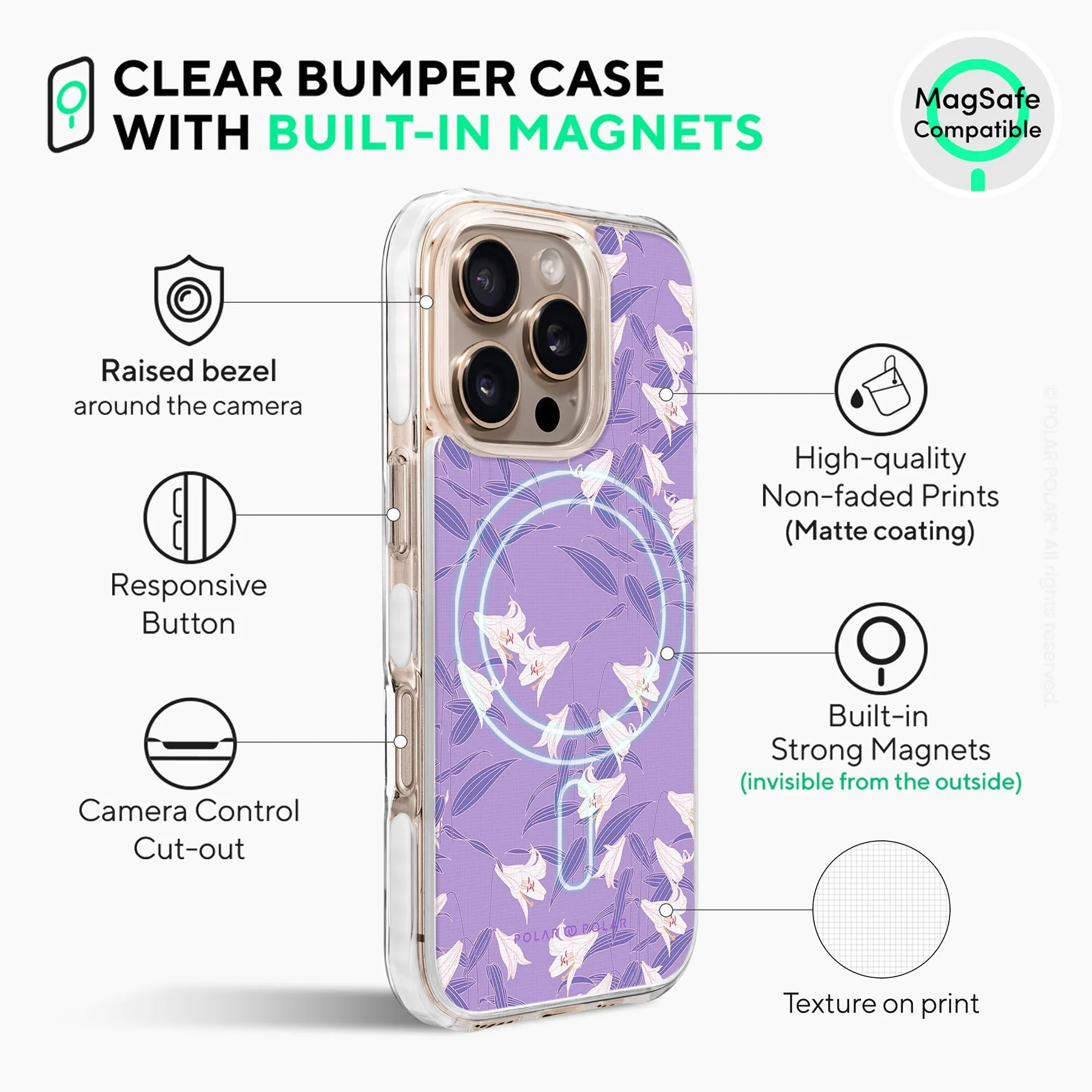Lavender Lily - iPhone 16 Pro Max Clear Bumper MagSafe Case