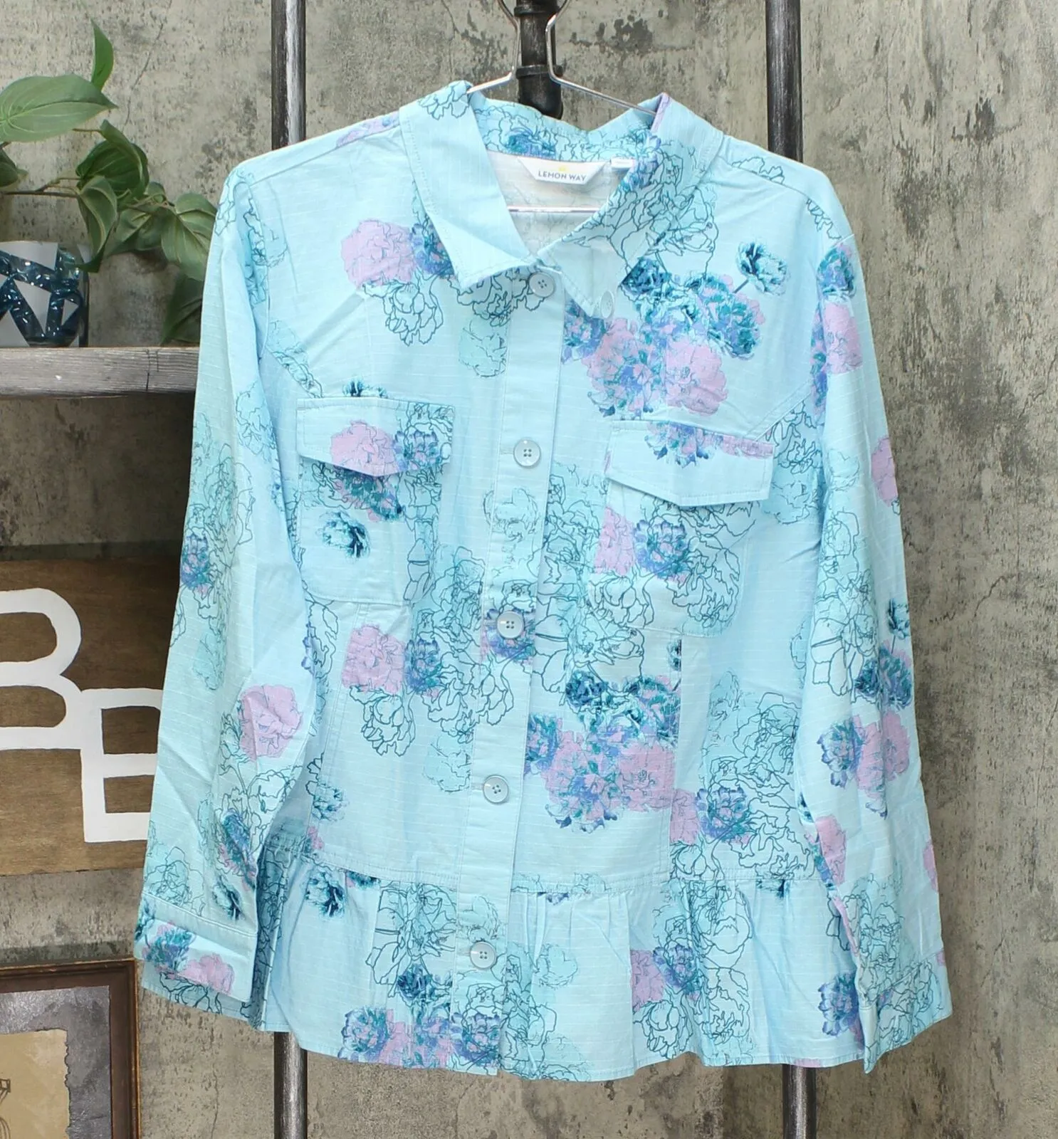 Lemon Way Women's Plus Size Long Sleeve Peplum Utility Jacket