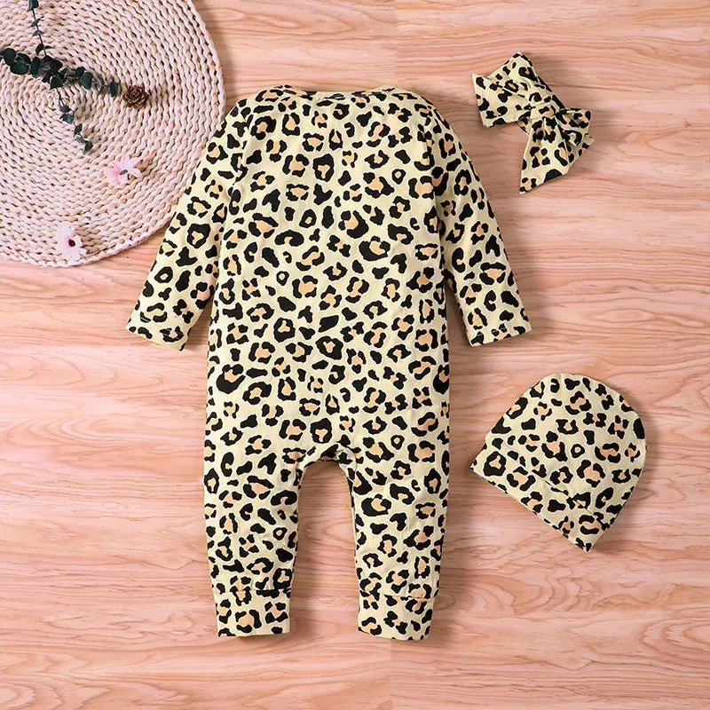 Leopard Jumpsuit With Hat and Headband 3PCS Set 9M-24M