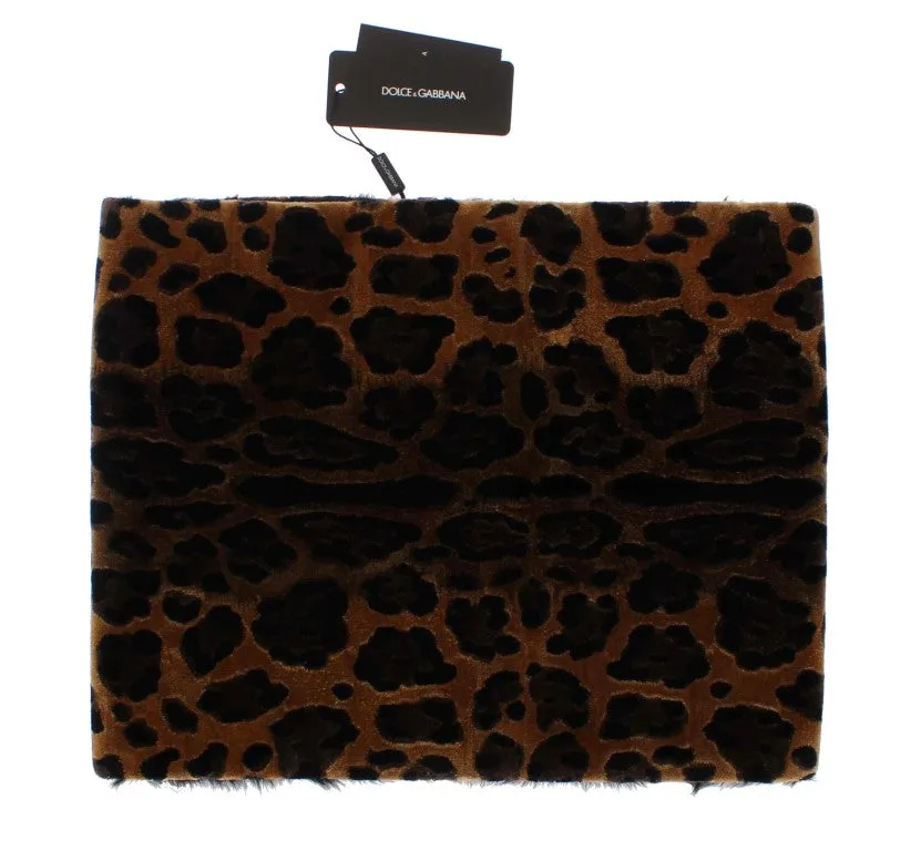 Leopard Print Black Lamb Fur Scarf